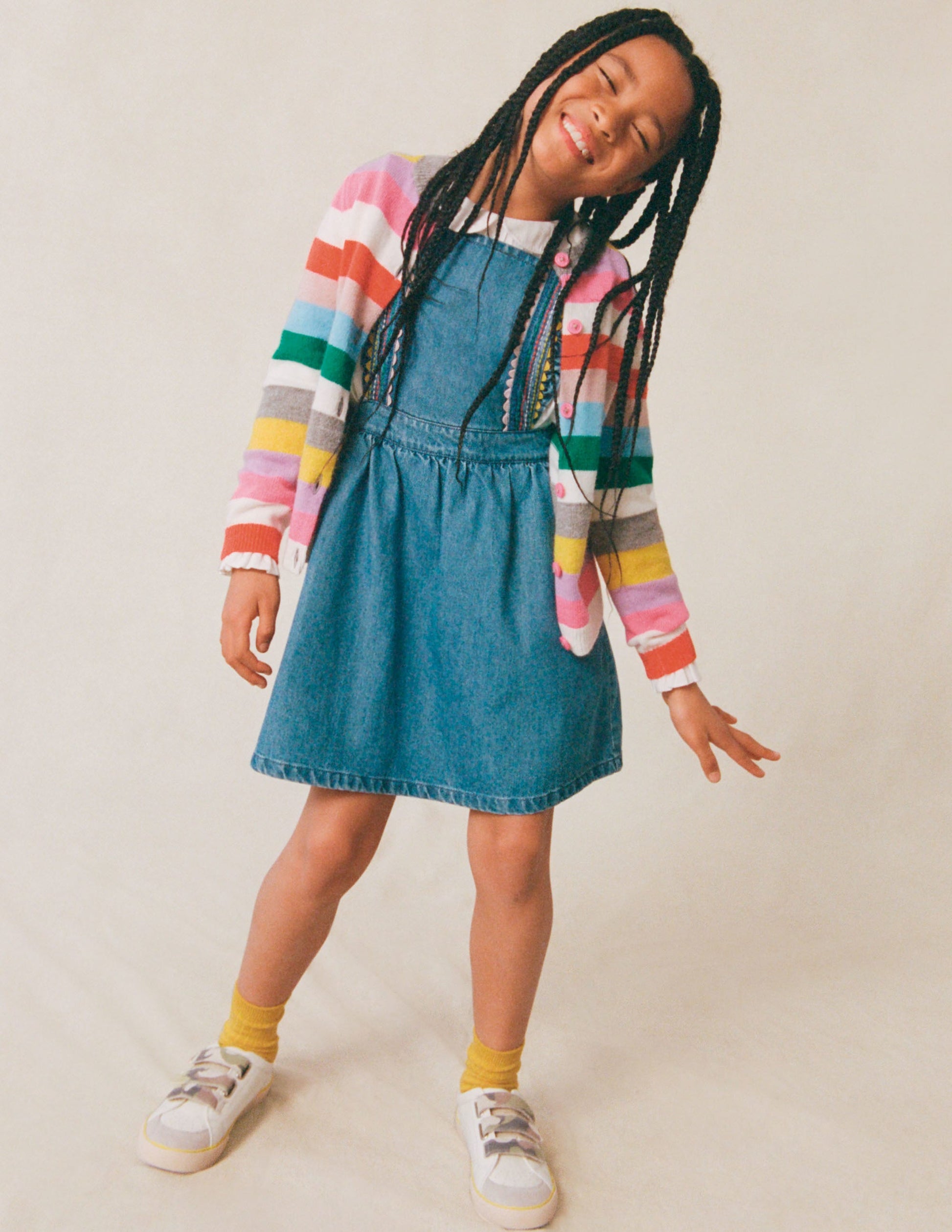 Woven Pinafore Dress-Rainbow Stitch Denim-4