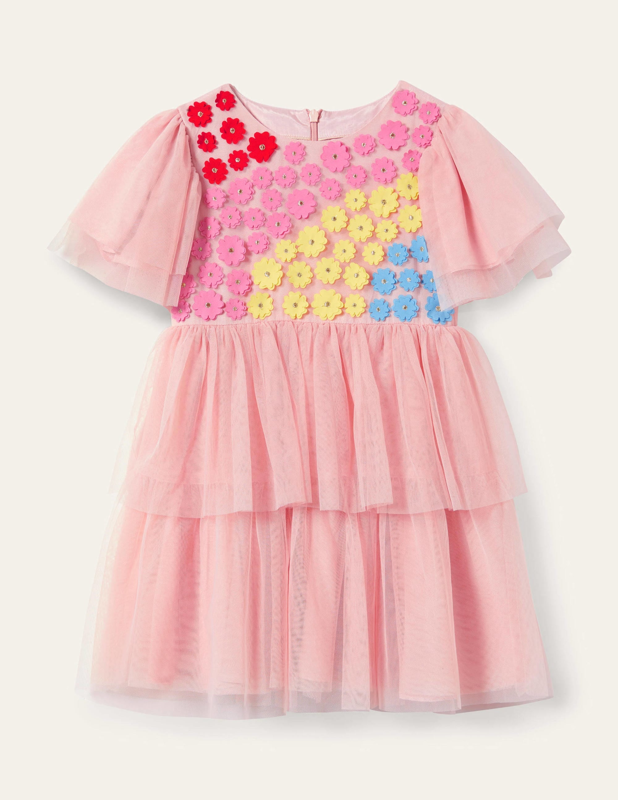 Appliqué Tiered Tulle Dress-Provence Dusty Pink Flowers - Image 1