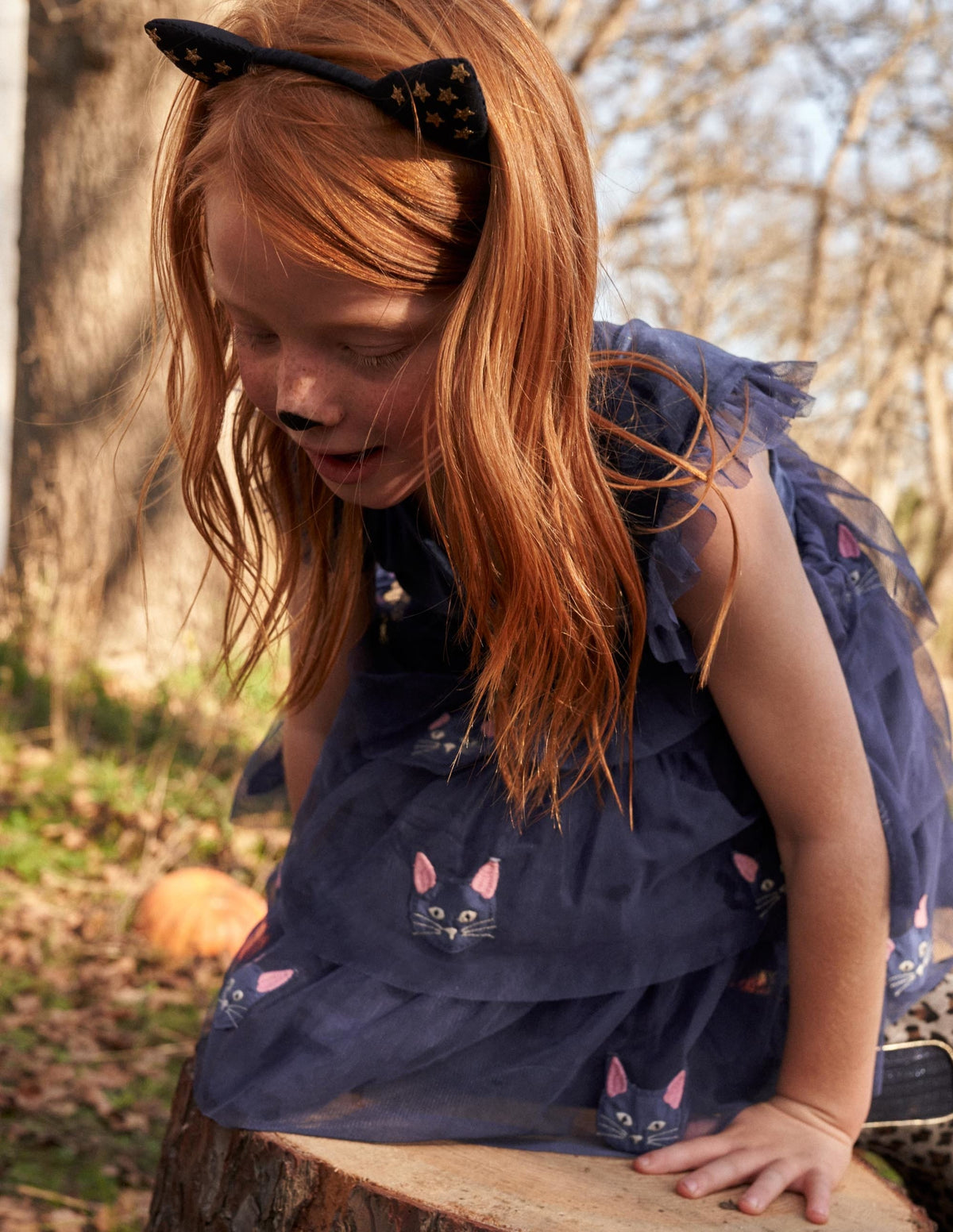 Tulle Appliqué Halloween Dress-Starboard Blue Cat-4