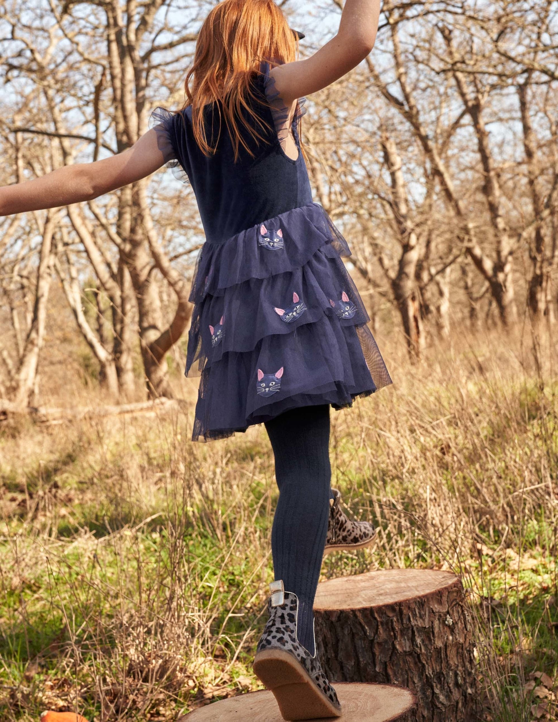 Tulle Appliqué Halloween Dress-Starboard Blue Cat-6