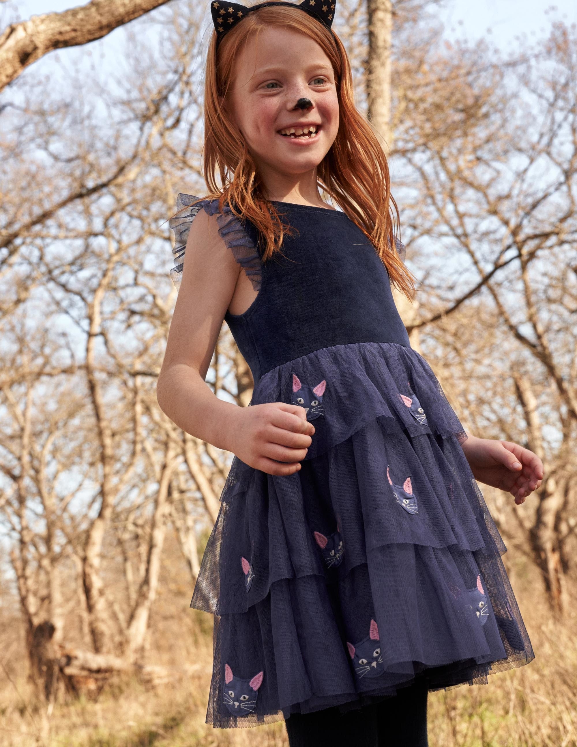 Tulle Appliqué Halloween Dress-Starboard Blue Cat - Image 8