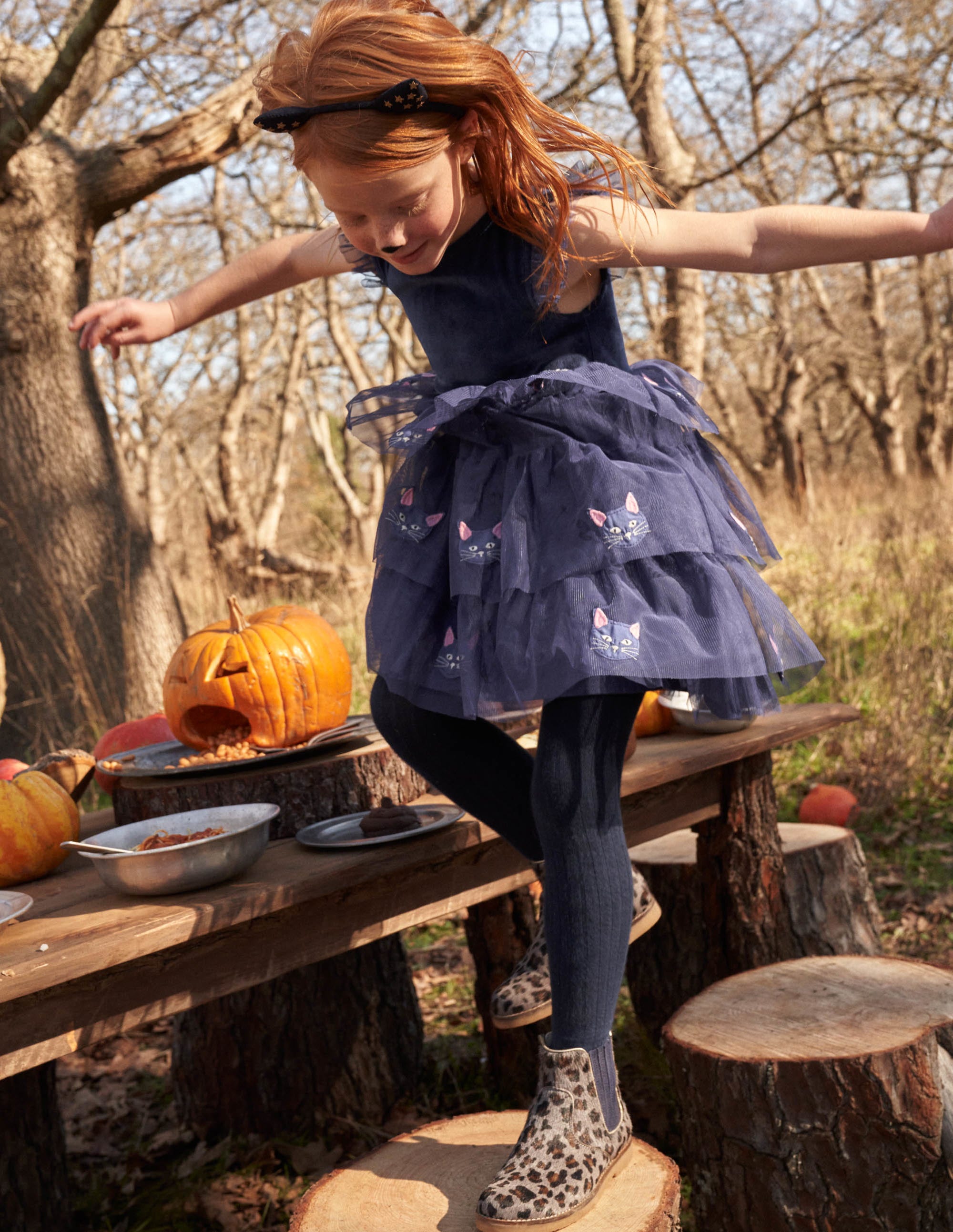 Tulle Appliqué Halloween Dress-Starboard Blue Cat - Image 9