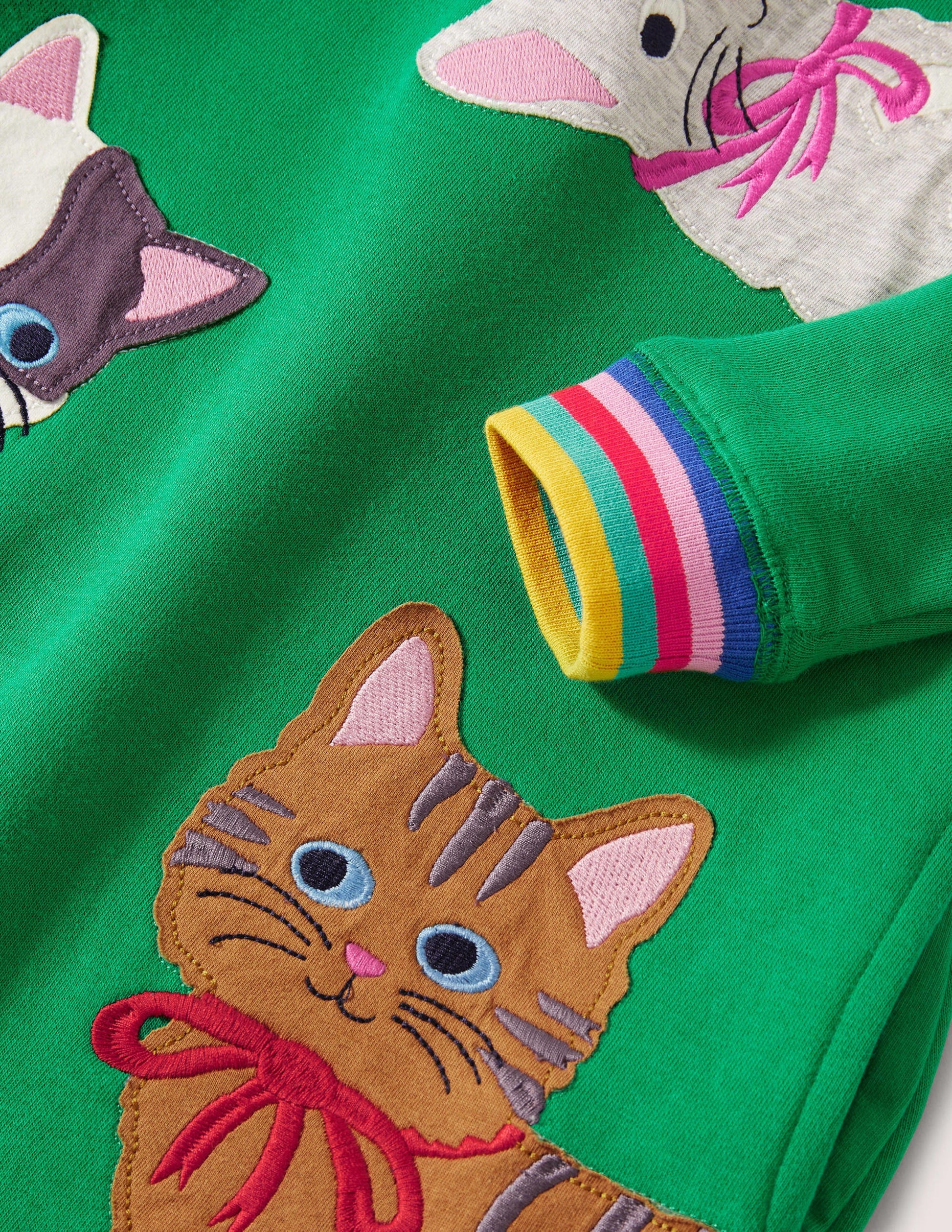Green Rainbow Cat Print Sweatshirt Dress-Highland Green Cats-3
