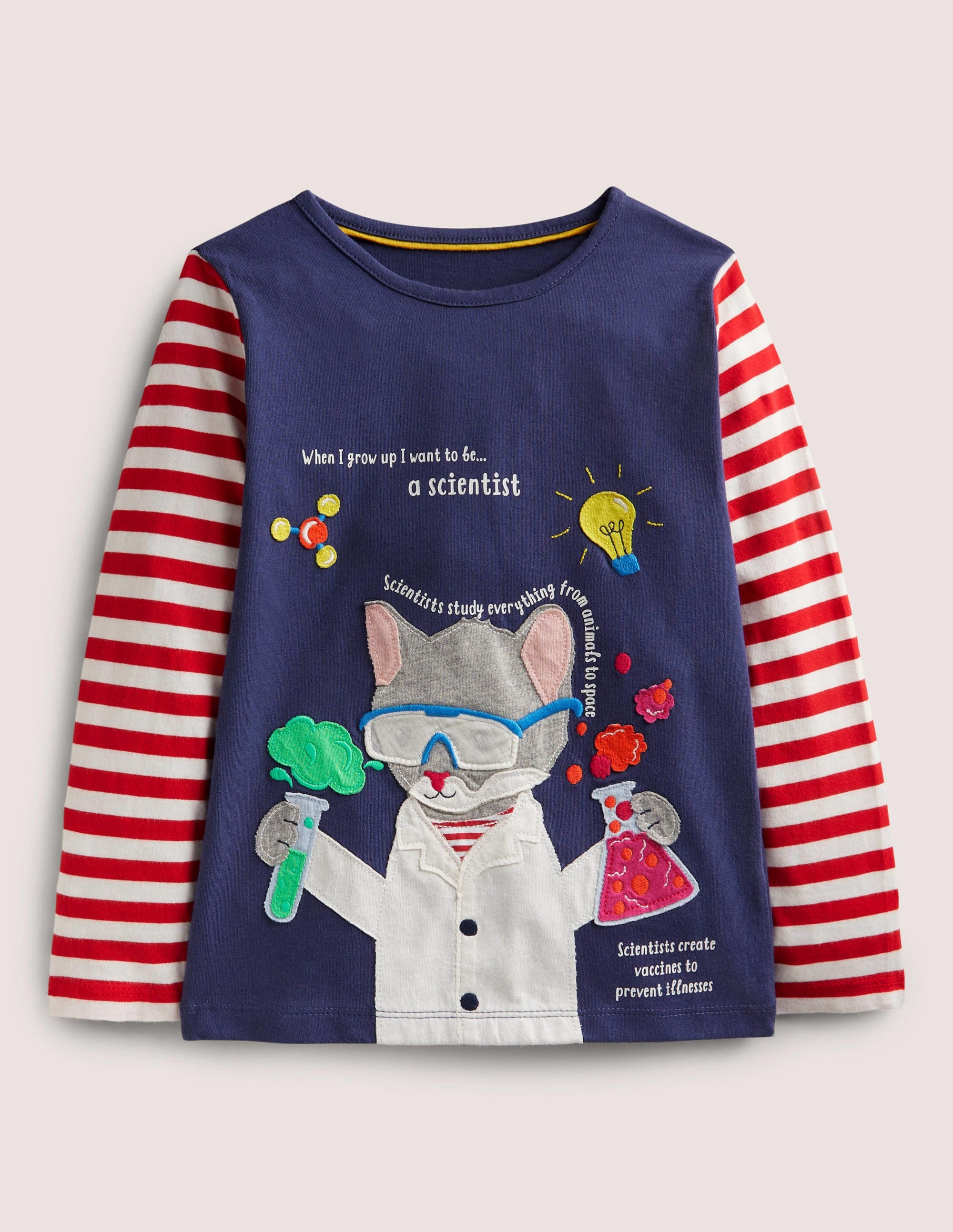 Educational Appliqué T-shirt-Starboard Blue Scientist Cat - Image 1