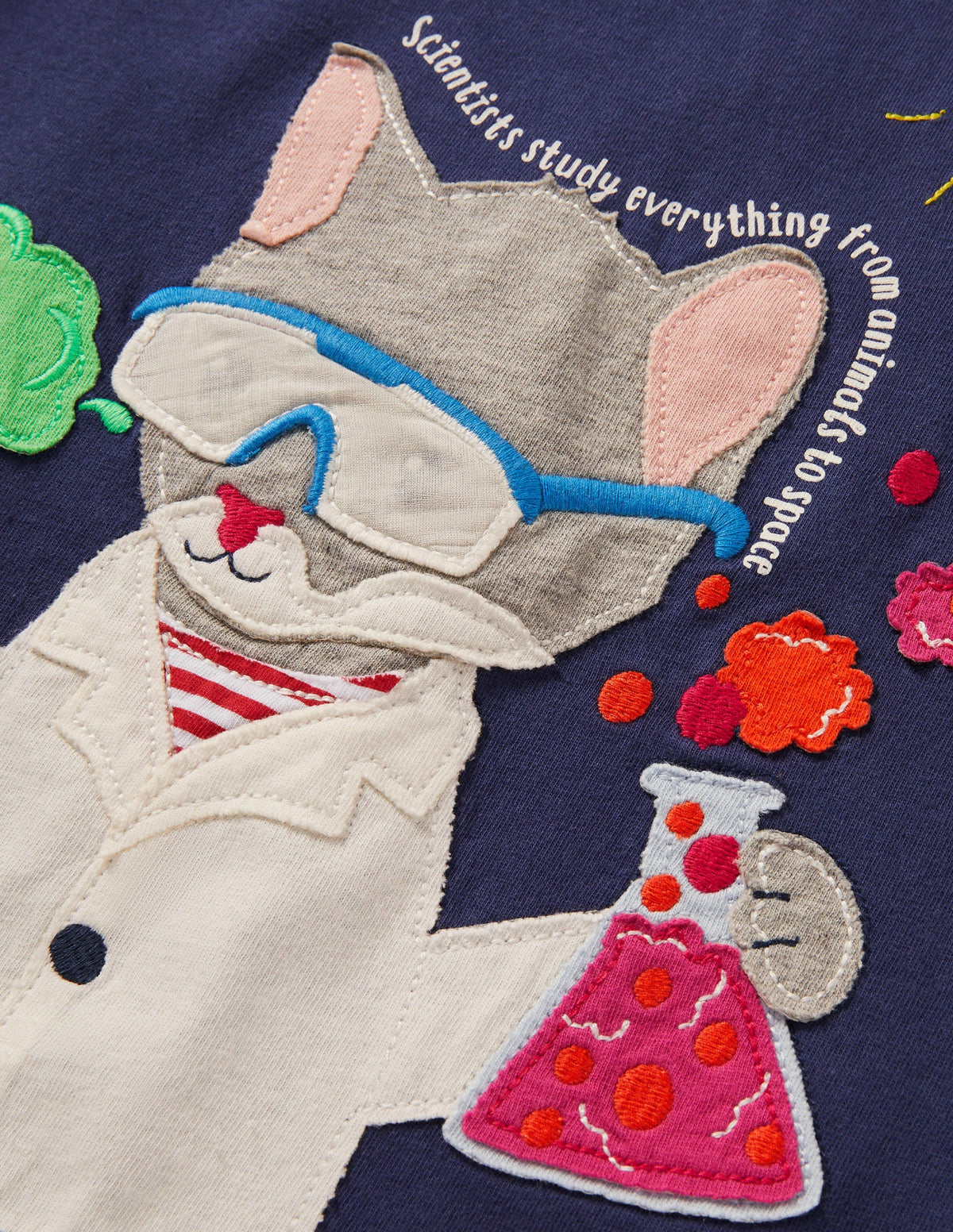 Educational Appliqué T-shirt-Starboard Blue Scientist Cat-3