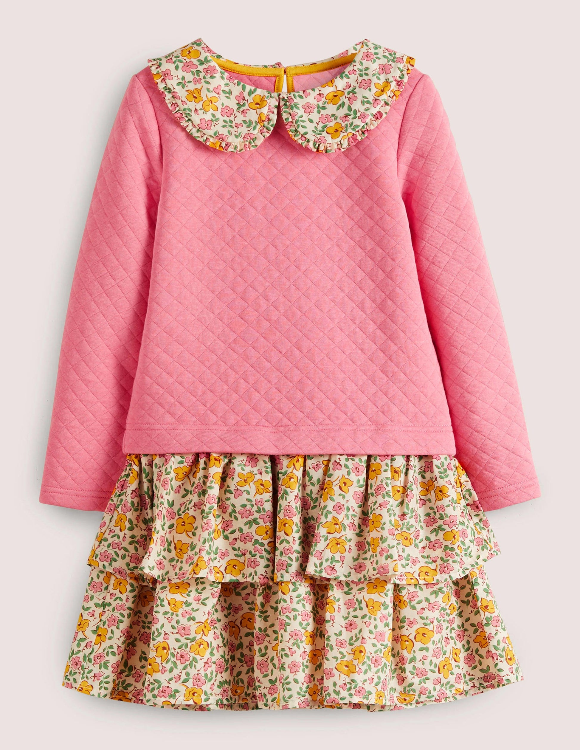 Collared Sweatshirt Dress-Pink Vanilla Vintage Floral-1