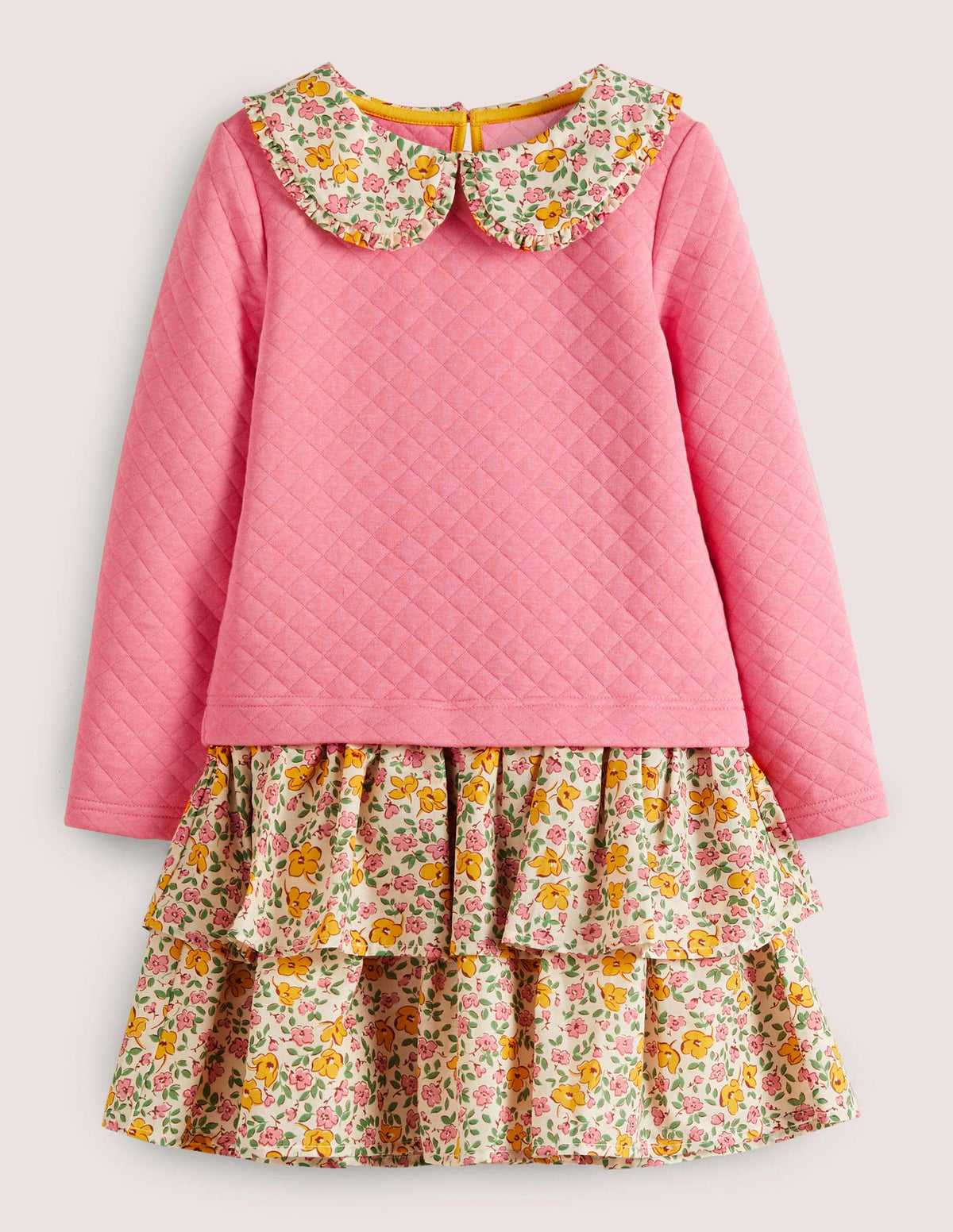 Collared Sweatshirt Dress-Pink Vanilla Vintage Floral - Image 1