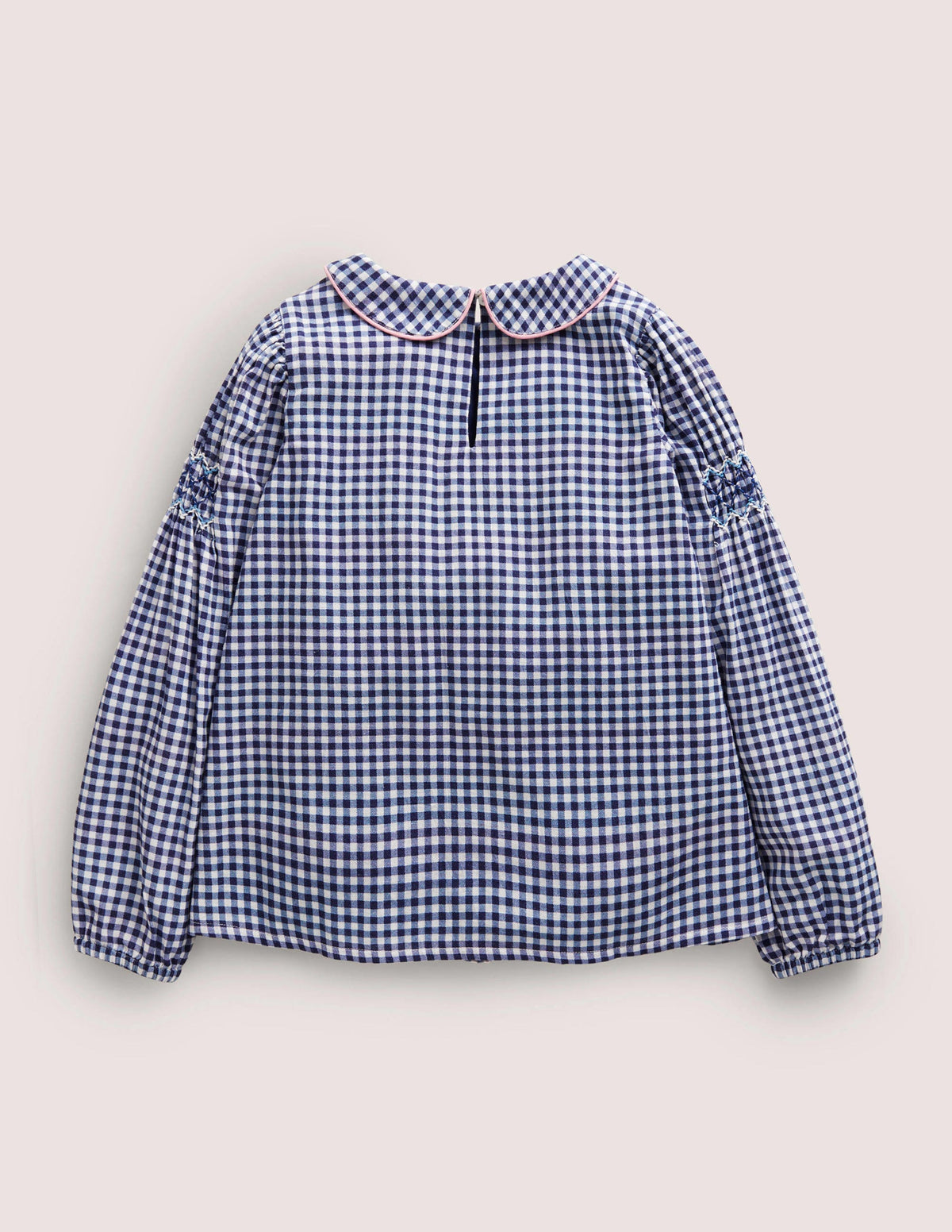 Collared Smocked Woven Top-Riviera Blue Gingham - Image 2