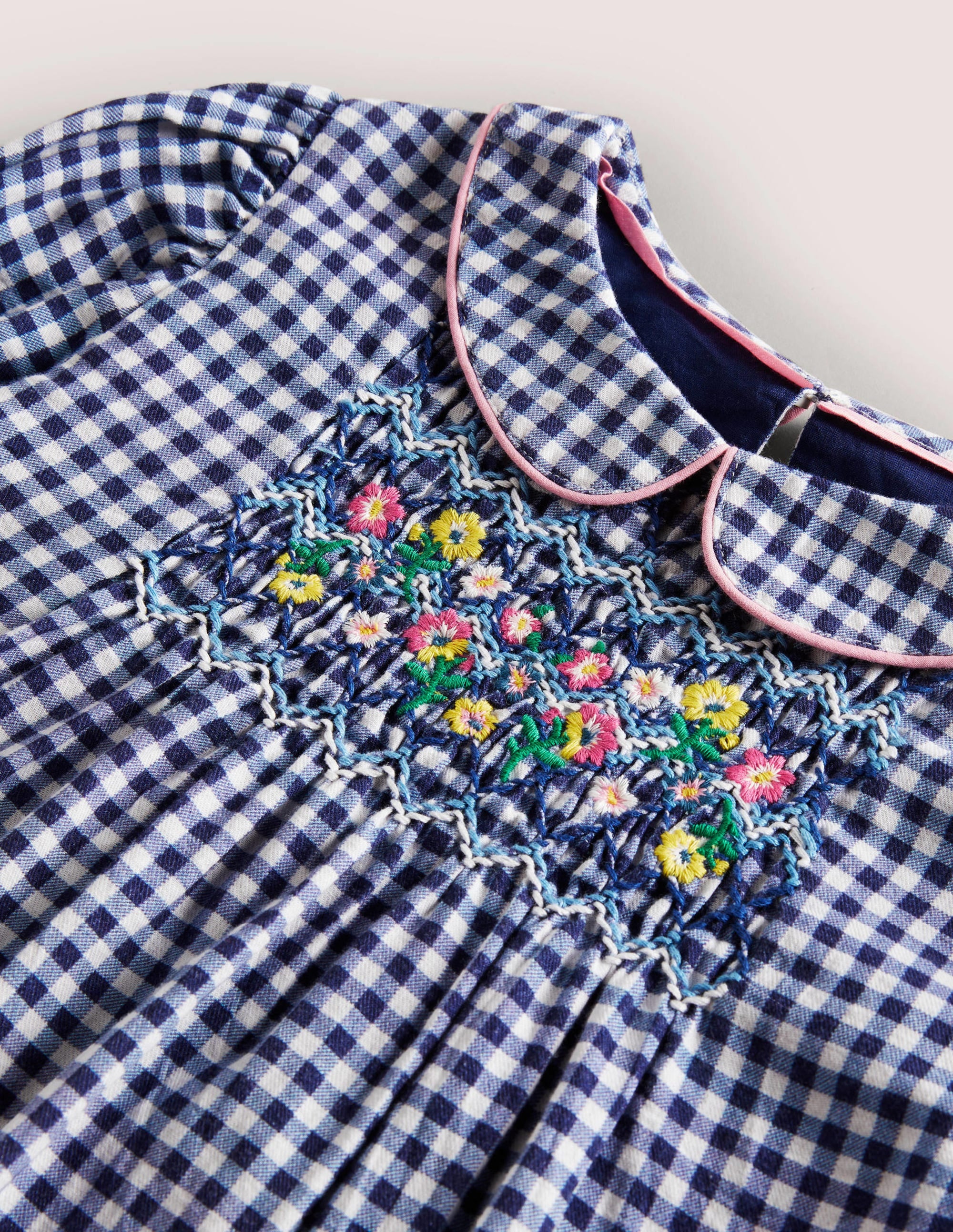 Collared Smocked Woven Top-Riviera Blue Gingham - Image 3