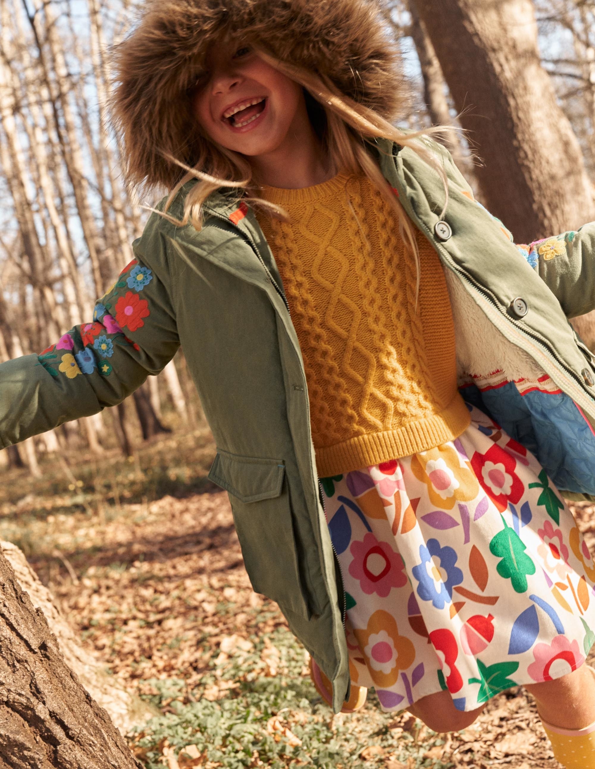 Woven & Knit Mix Dress-Ochre Acorn Floral - Image 4