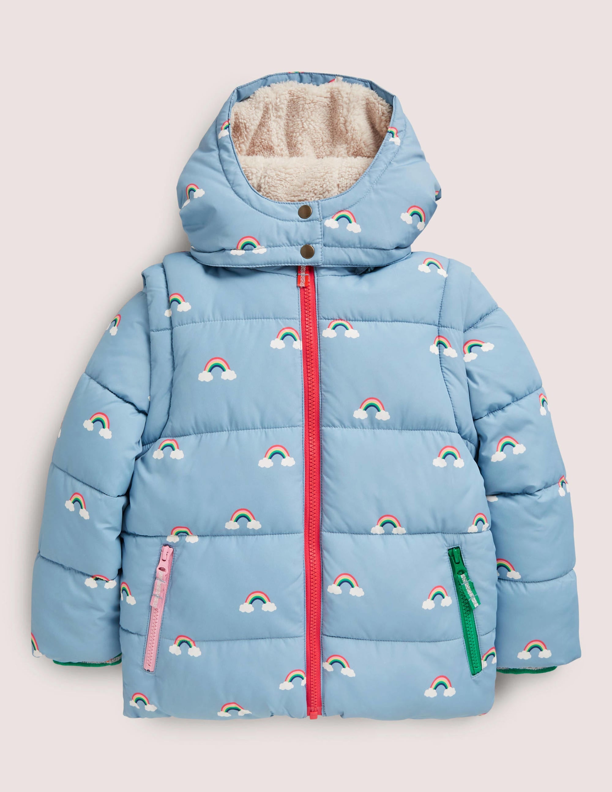 Blue Rainbow Print Puffer Jacket-Moroccan Blue Rainbows - Image 1