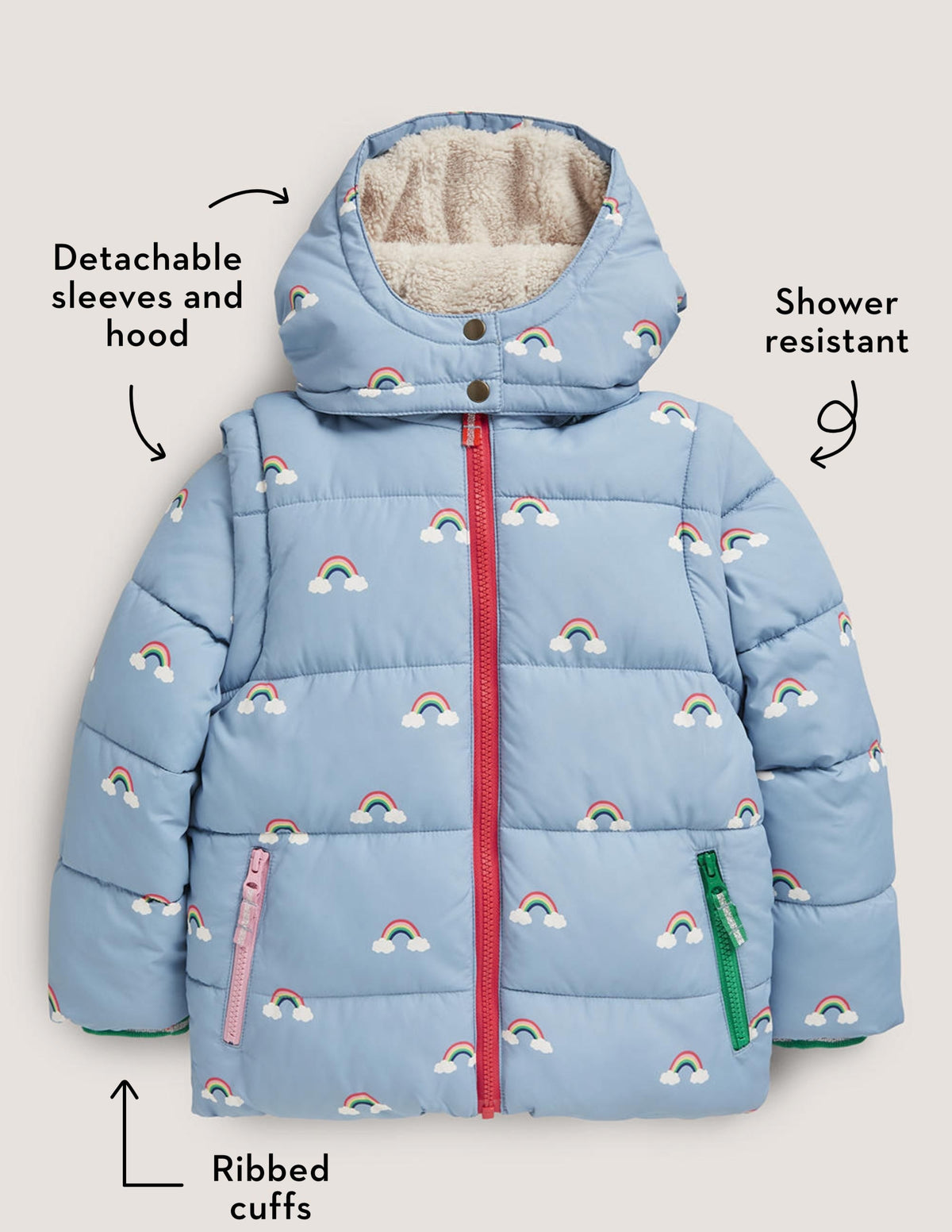 Blue Rainbow Print Puffer Jacket-Moroccan Blue Rainbows-5
