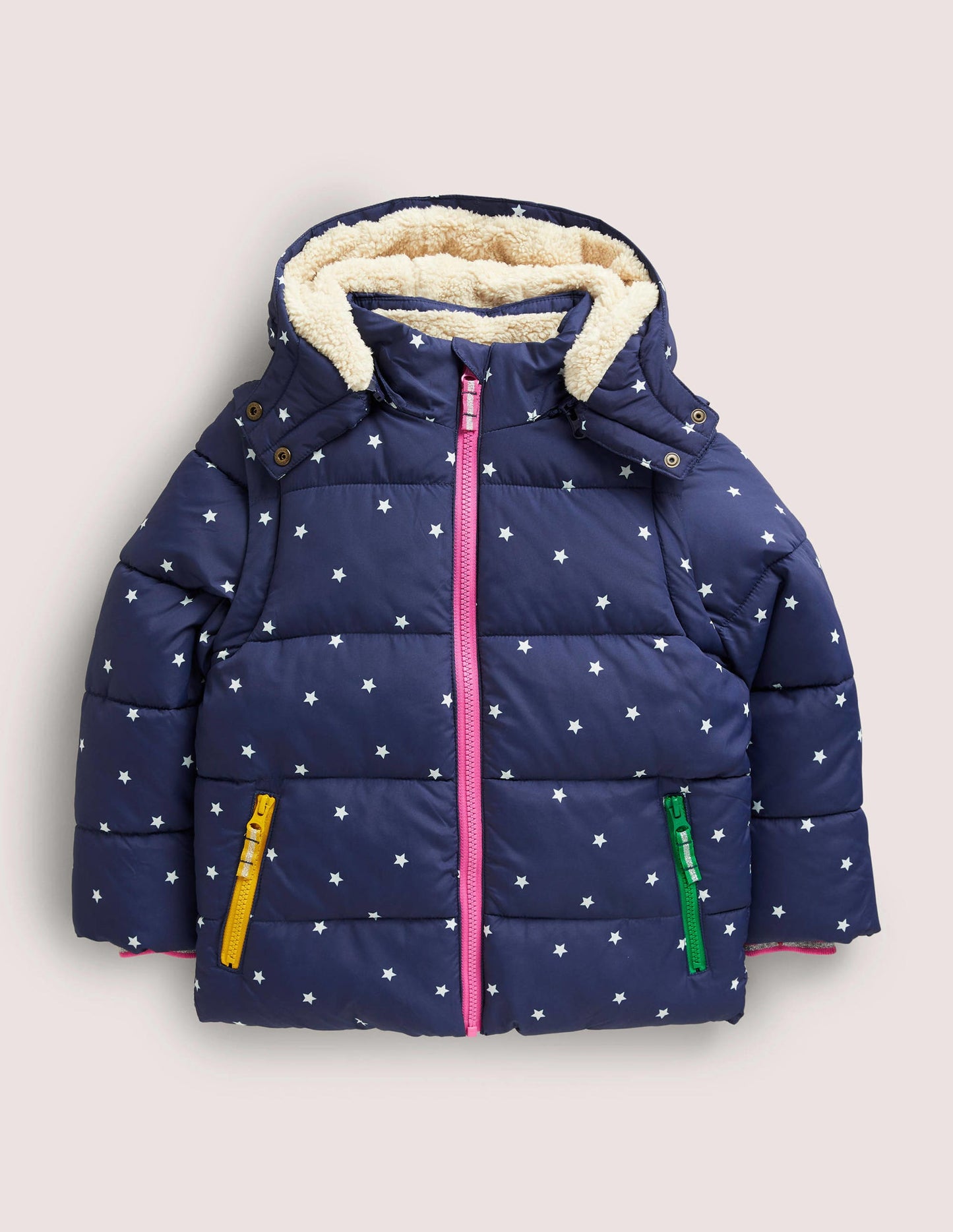 Navy Star Print Hooded Puffer Jacket-College Navy Confetti Star
