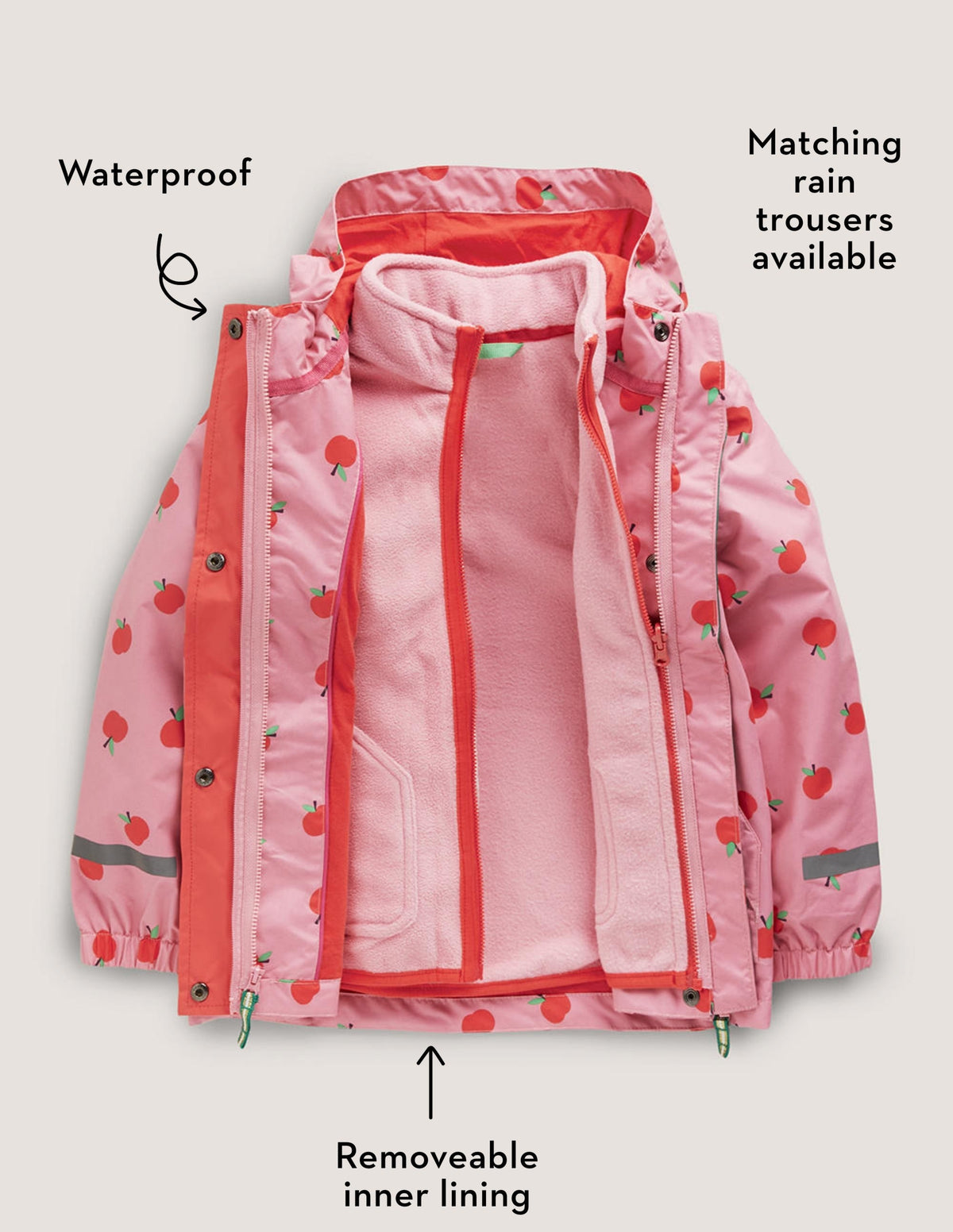 Pink Apple Print Waterproof Jacket-Formica Pink Apples - Image 5