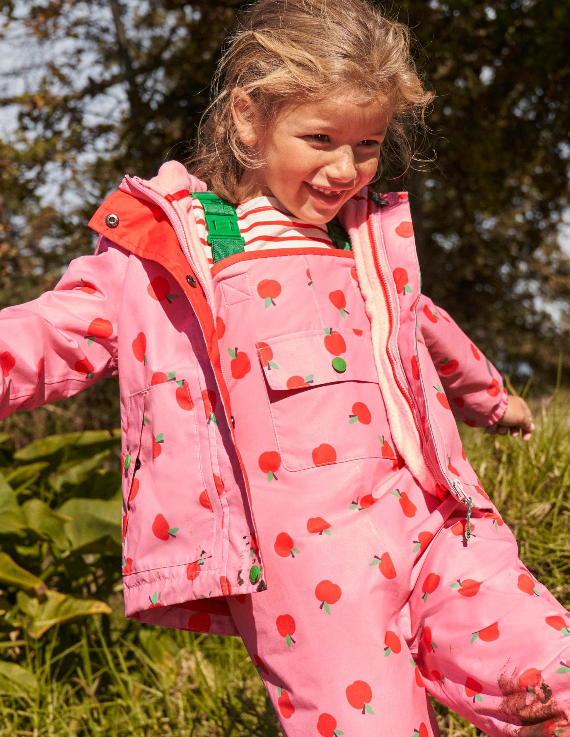 Pink Apple Print Waterproof Jacket-Formica Pink Apples-7
