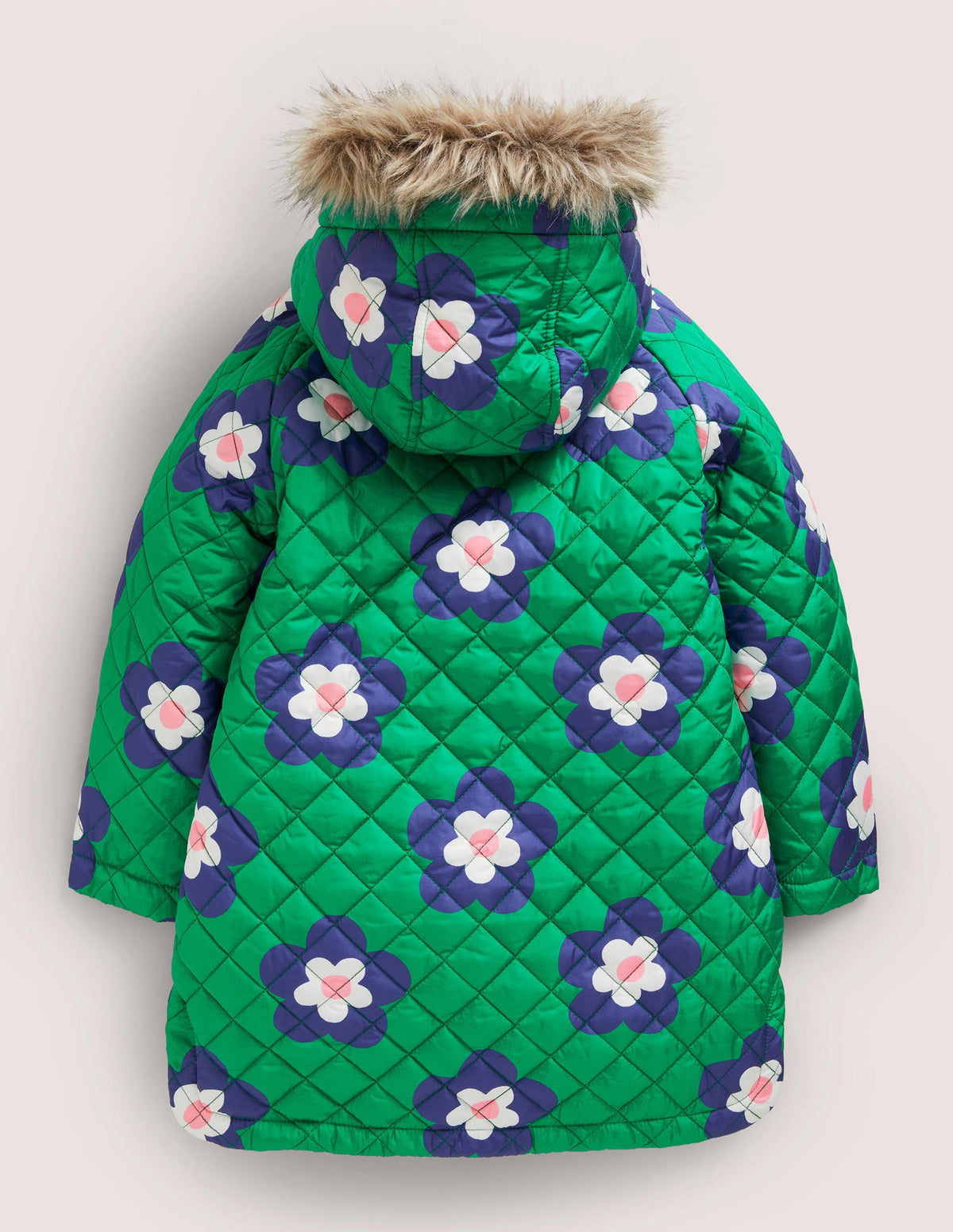 Green Floral Longline Quilted Jacket-Green Daisy Geo-2