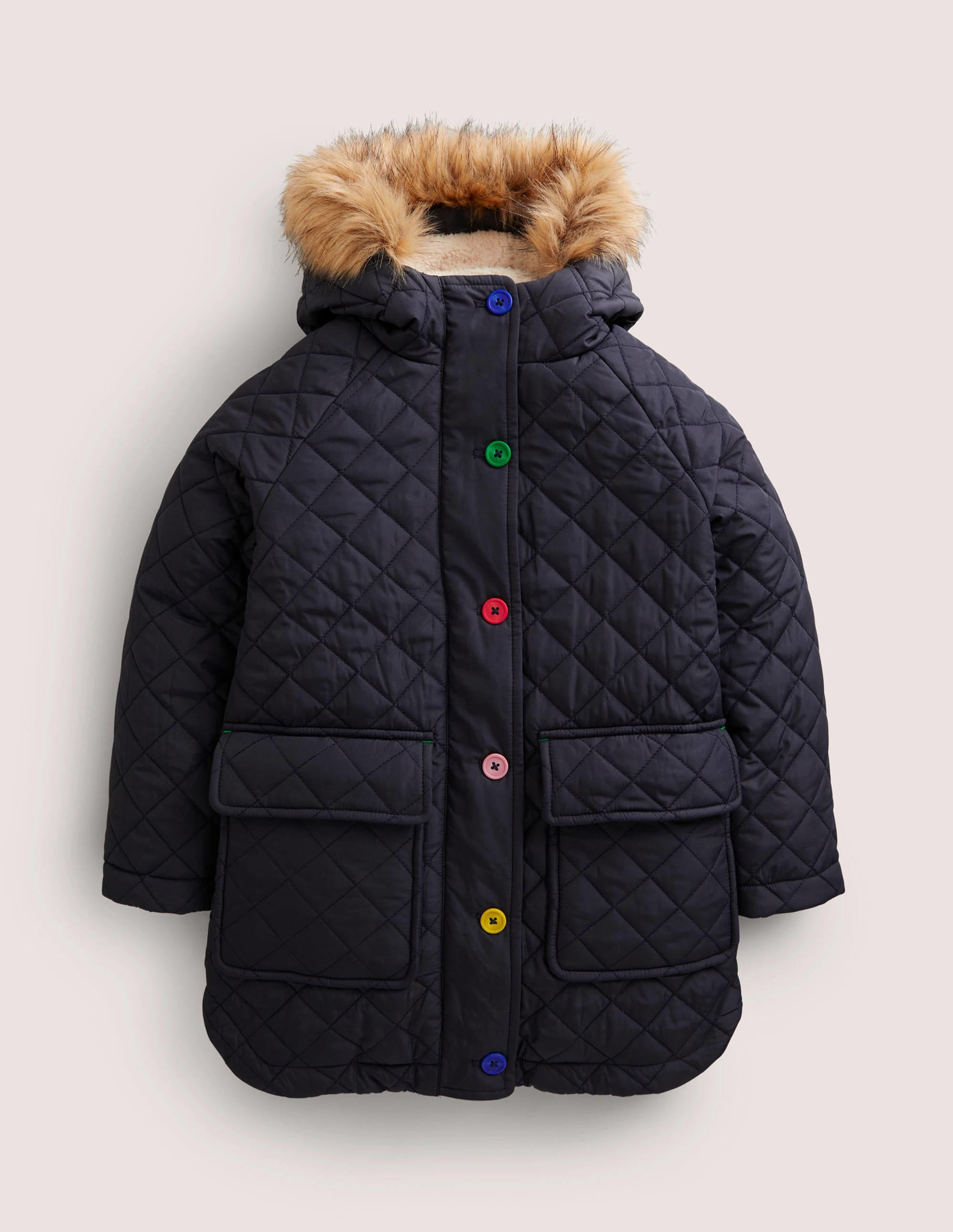Longline Quilted Jacket-College Navy - Image 1