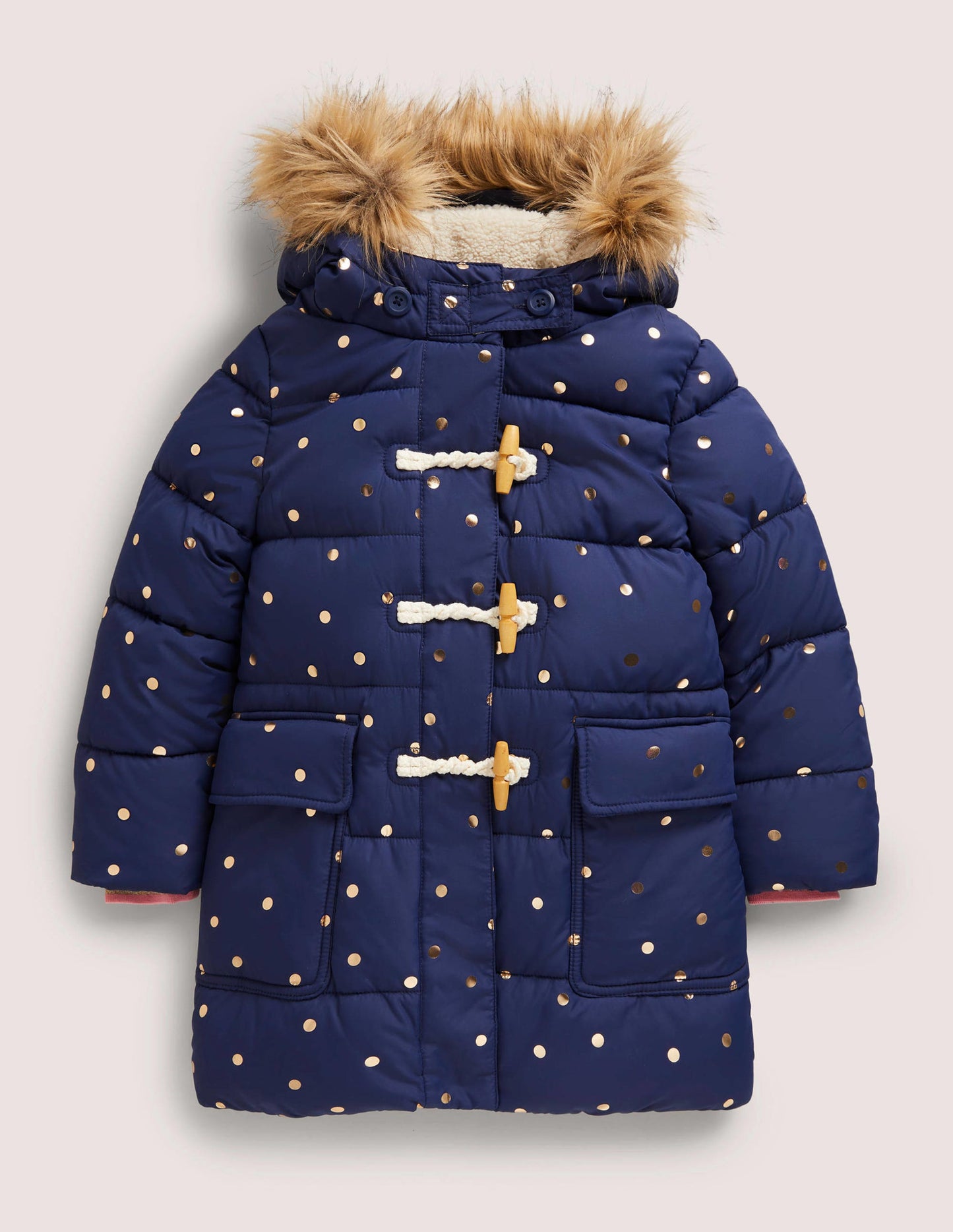 Gold Polka Dot Navy Puffer Jacket-College Navy Foil Spot