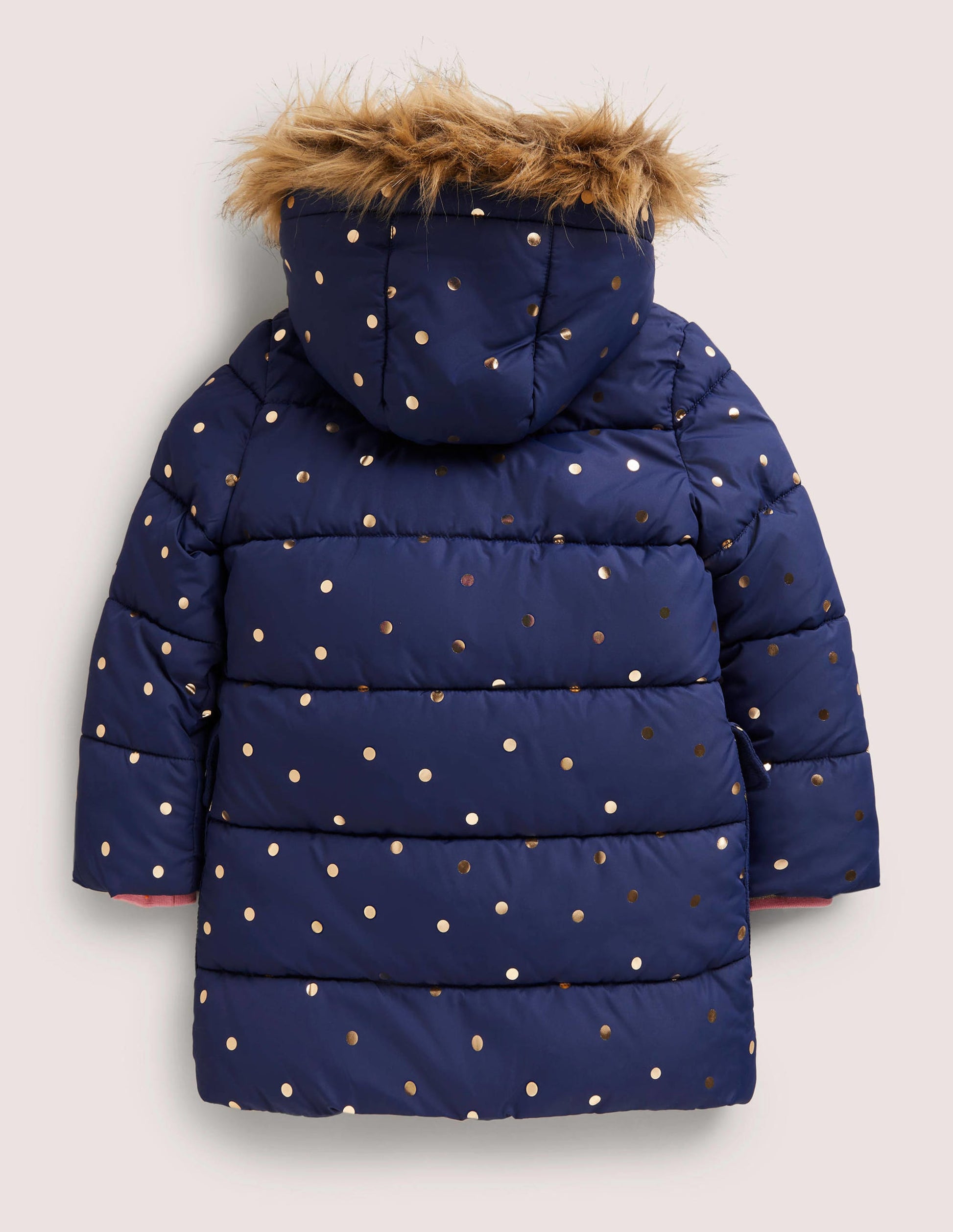 Gold Polka Dot Navy Puffer Jacket-College Navy Foil Spot-2