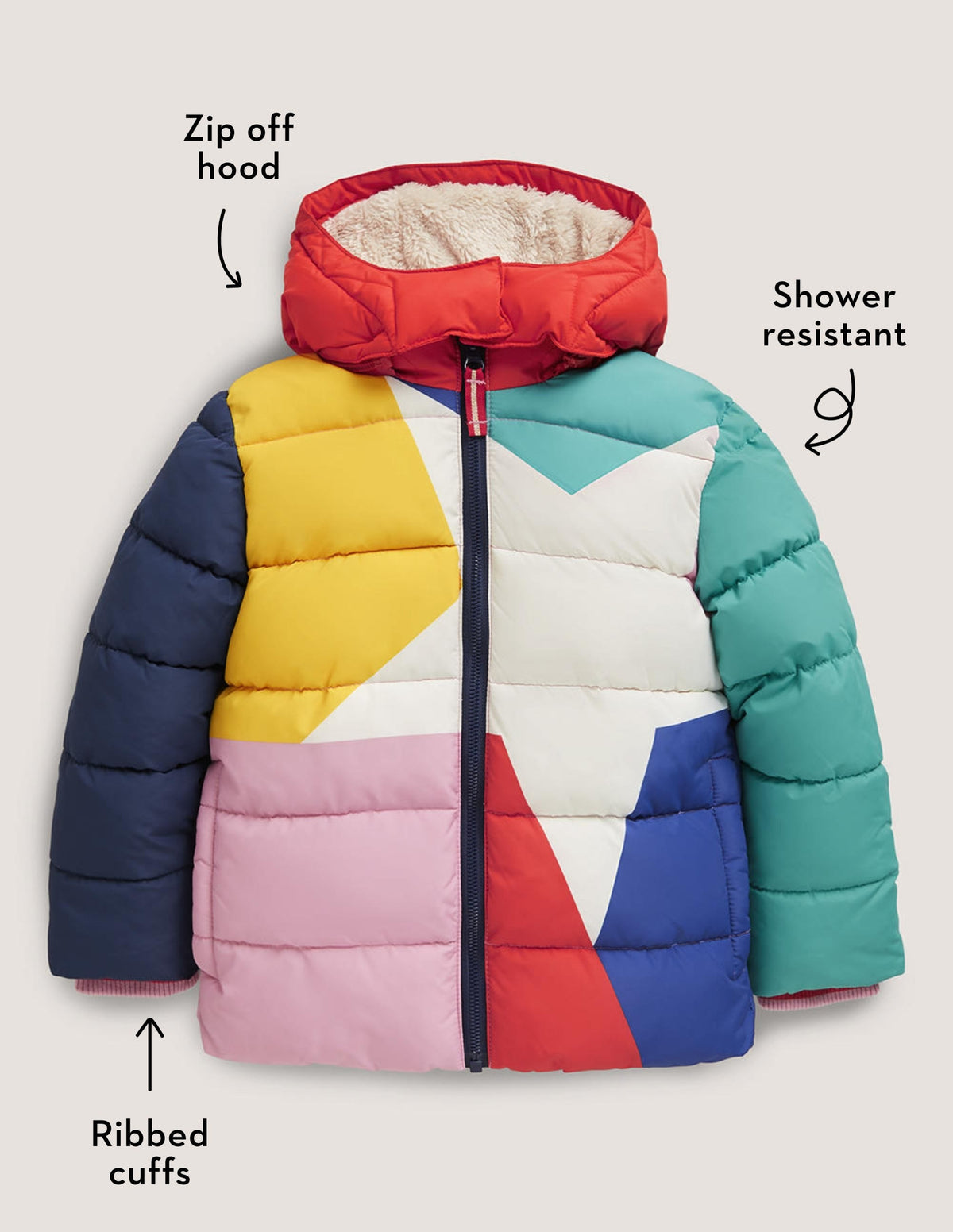 Shower Resistant Padded Jacket-Multi Colourblock Star-5