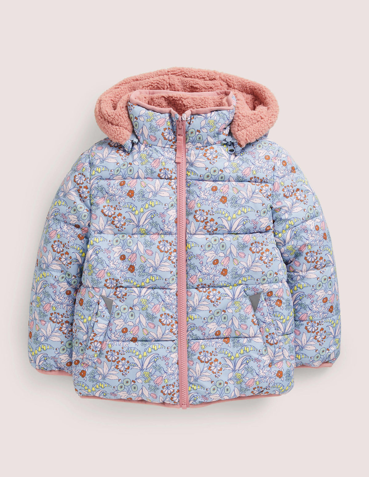 Reversible Borg Jacket-Dusty Blue Floral - Image 1