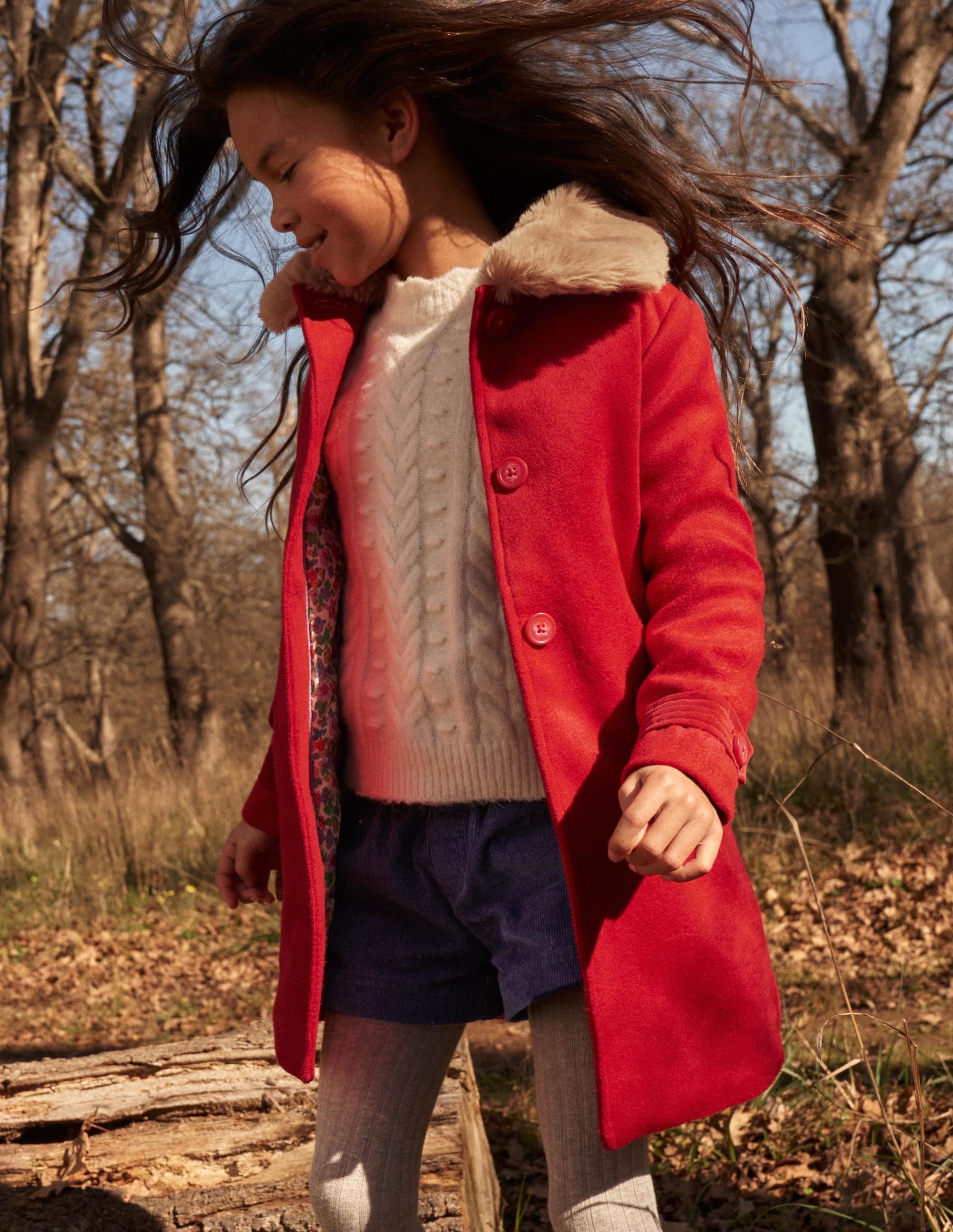 Red Fur Collar Wool Coat-Cranberry Red - Image 4