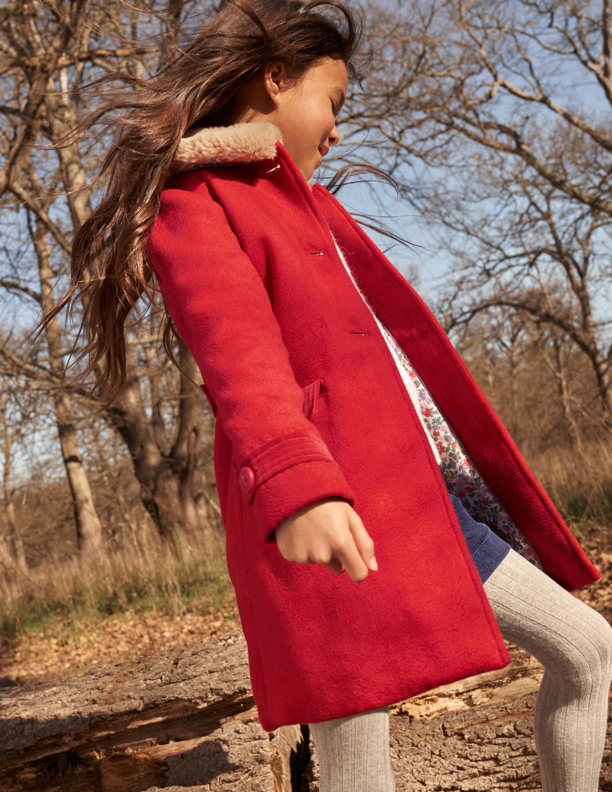 Red Fur Collar Wool Coat-Cranberry Red-5
