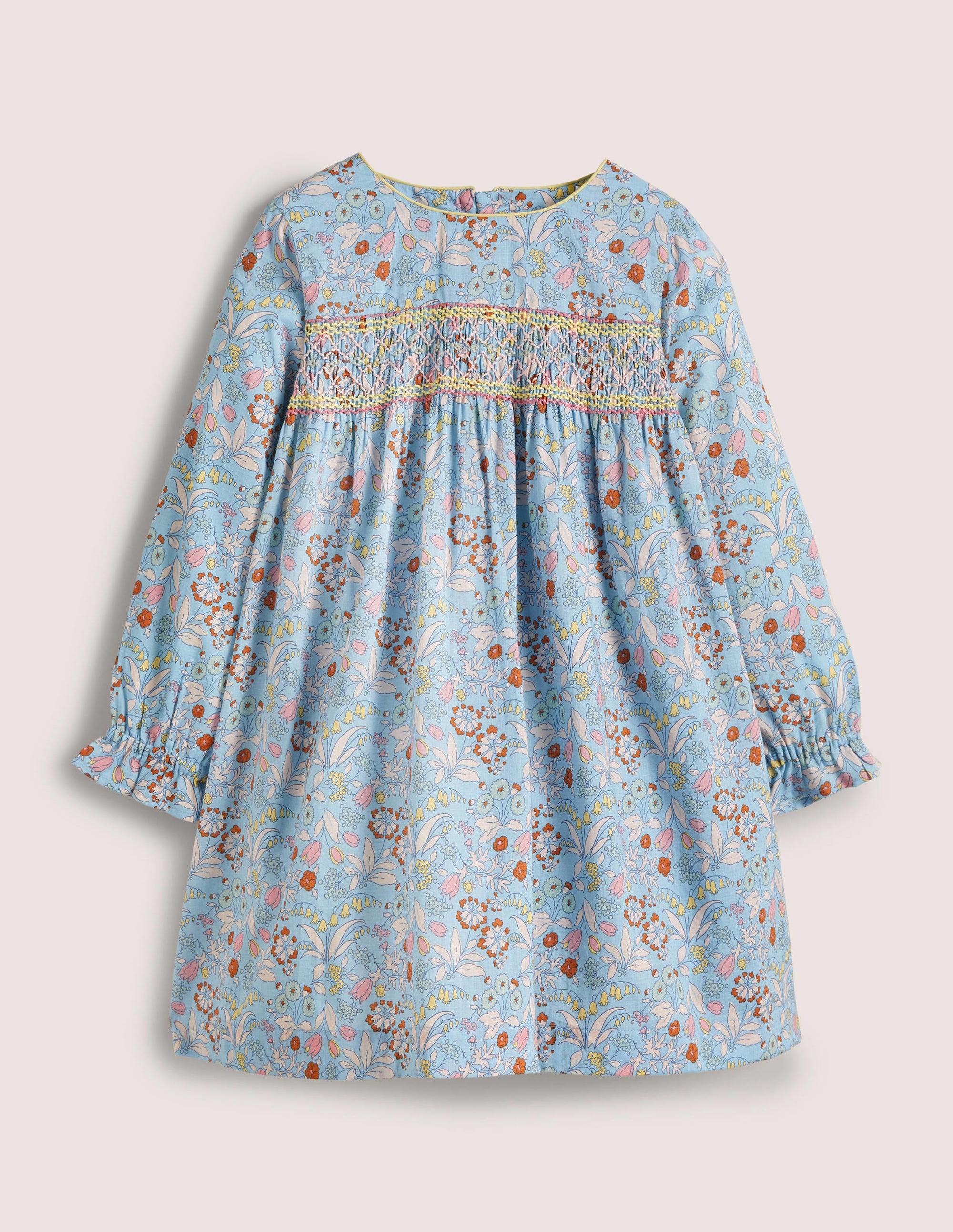 Long-sleeved Smock Dress-Dusty Blue - Image 1