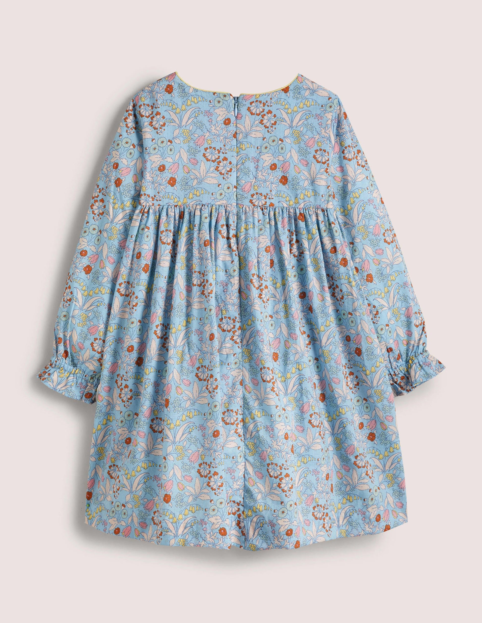 Long-sleeved Smock Dress-Dusty Blue-2