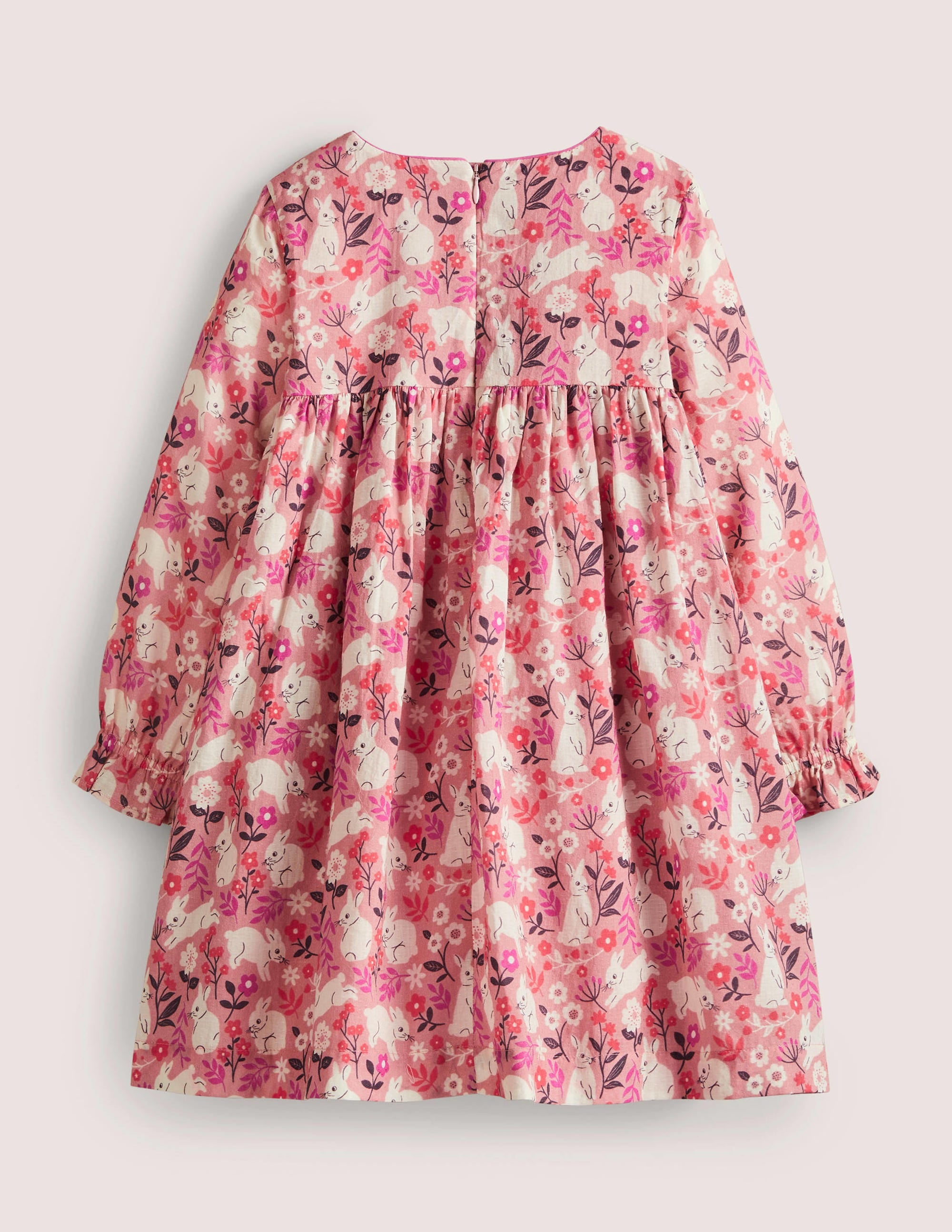 Pink Bunny Print Long-sleeved Smock Dress-Formica Pink Bunny Field - Image 2