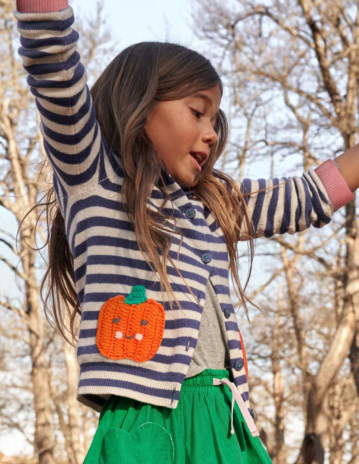 Navy Stripe Pumpkin Pockets Halloween Cardigan-Navy/Ivory Stripe Pumpkins - Image 4