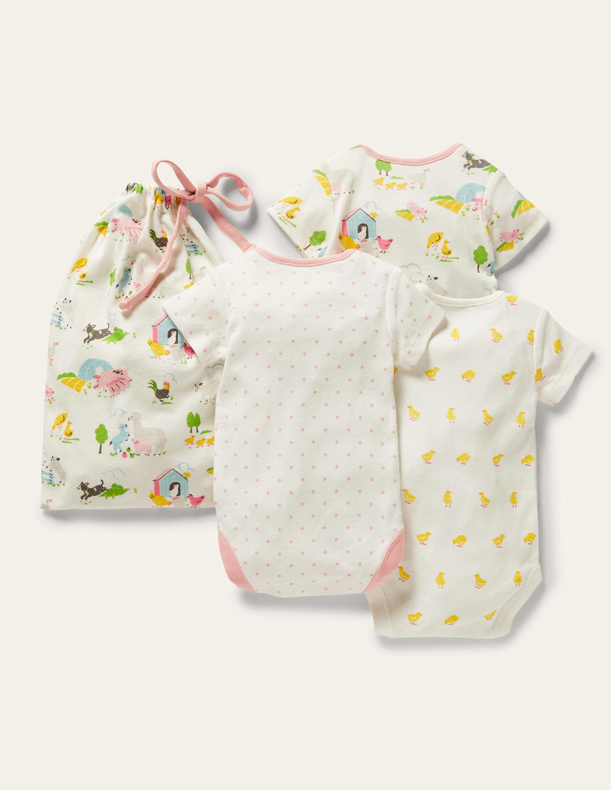 GOTS Organic 3 Pack Bodysuits-Multi Farmyard Friends - Image 2