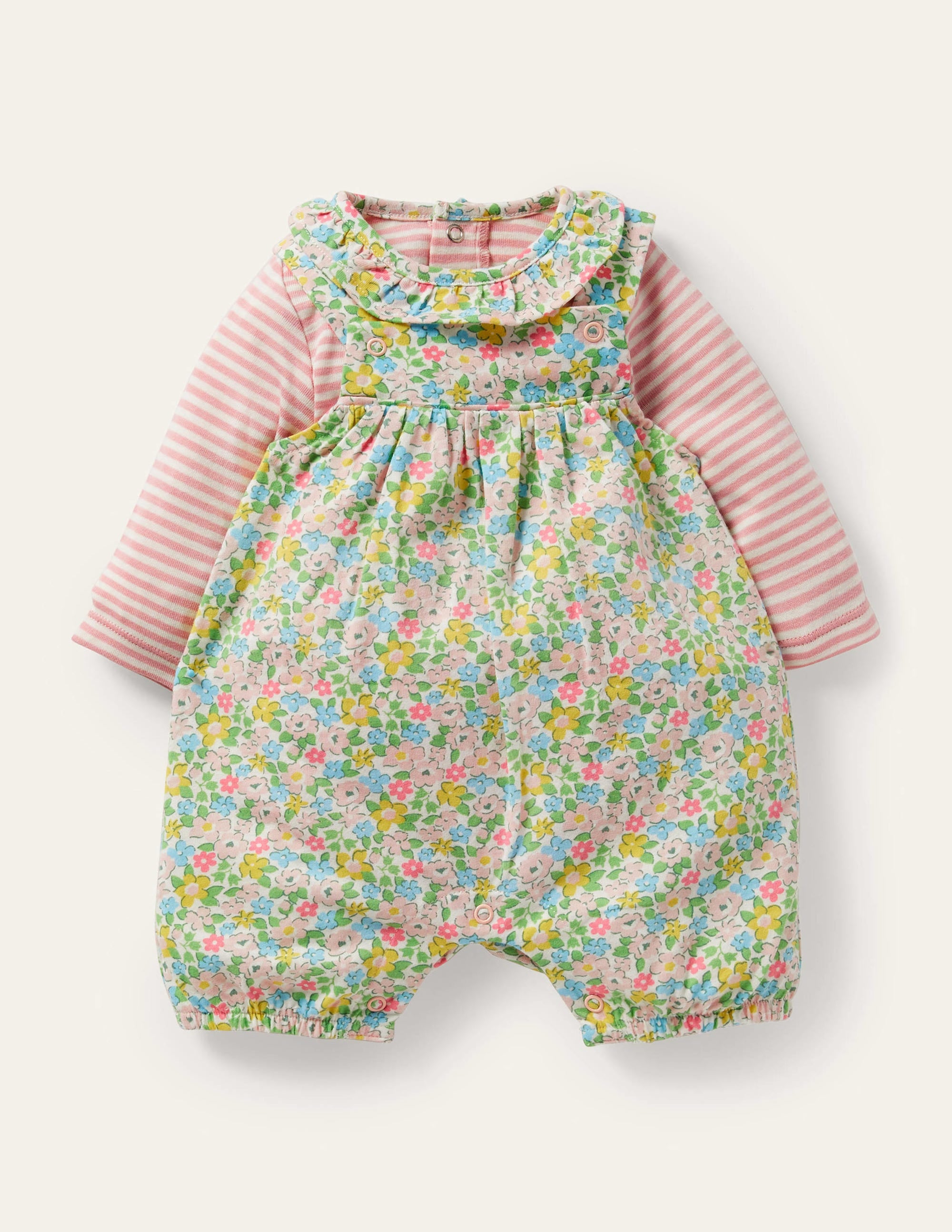 GOTS Organic Dungaree Set-Aqua Spring Floral - Image 1