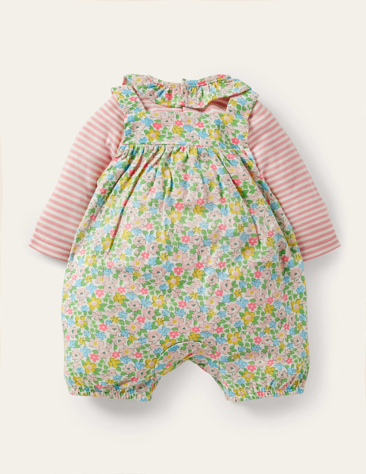 GOTS Organic Dungaree Set-Aqua Spring Floral-2