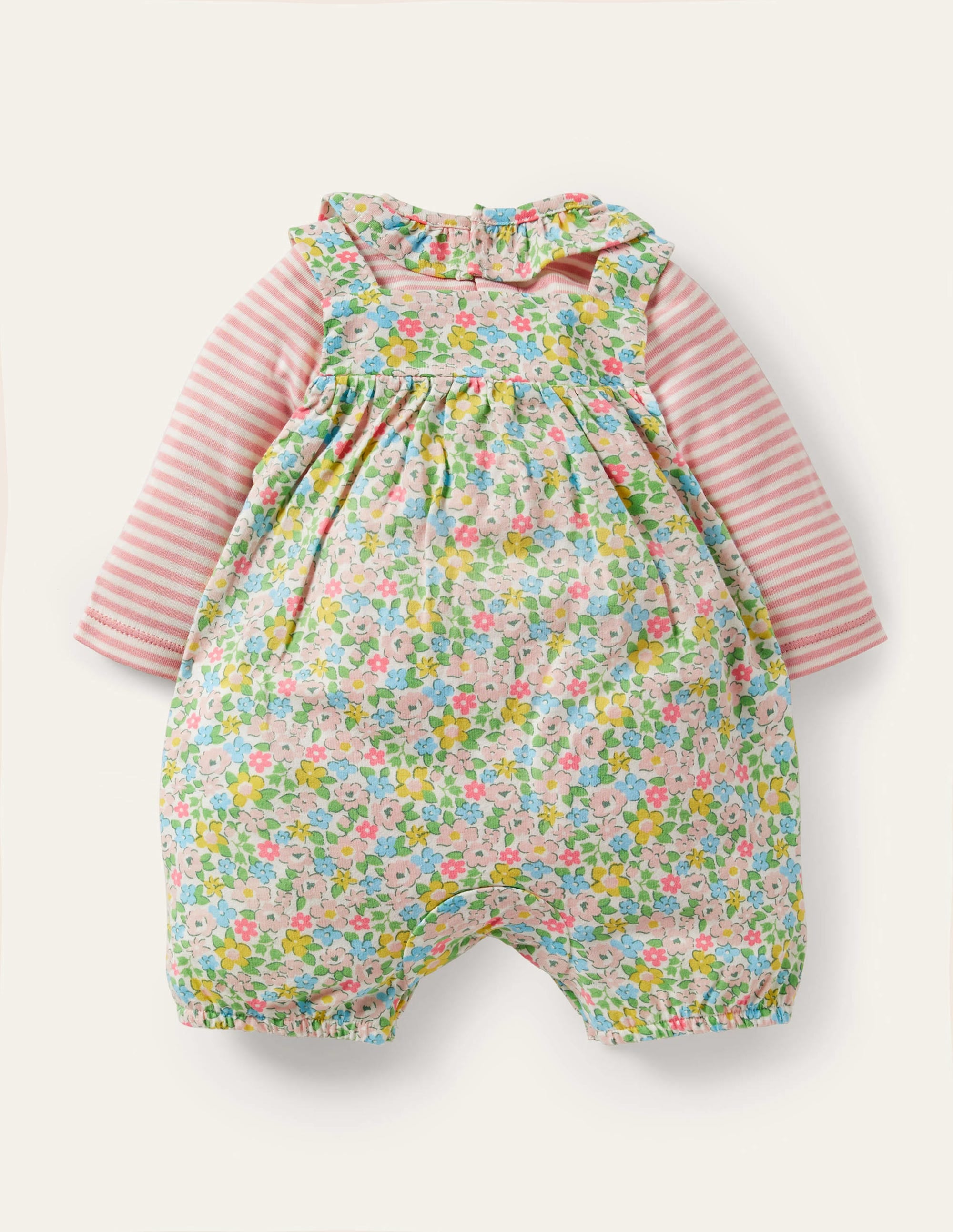 GOTS Organic Dungaree Set-Aqua Spring Floral - Image 2