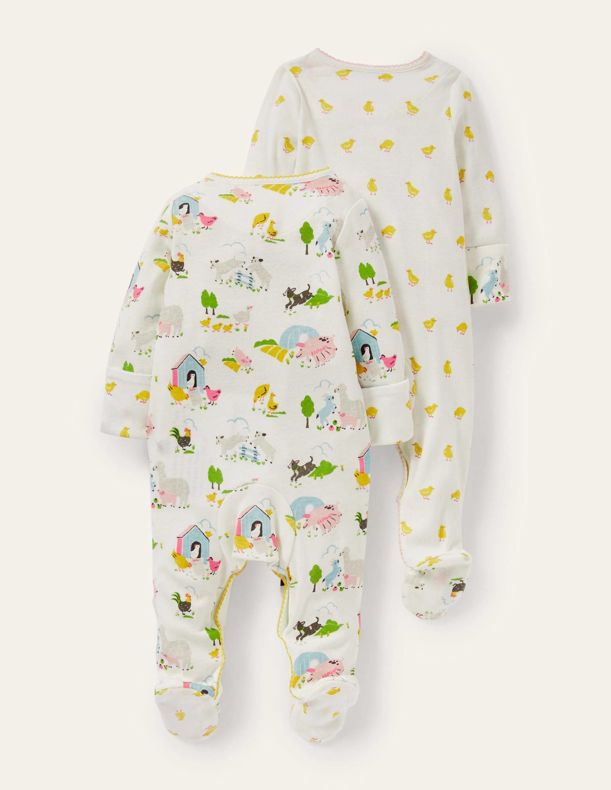 GOTS Organic 2 Pack Sleepsuit-Ivory Farmyard Friends-2