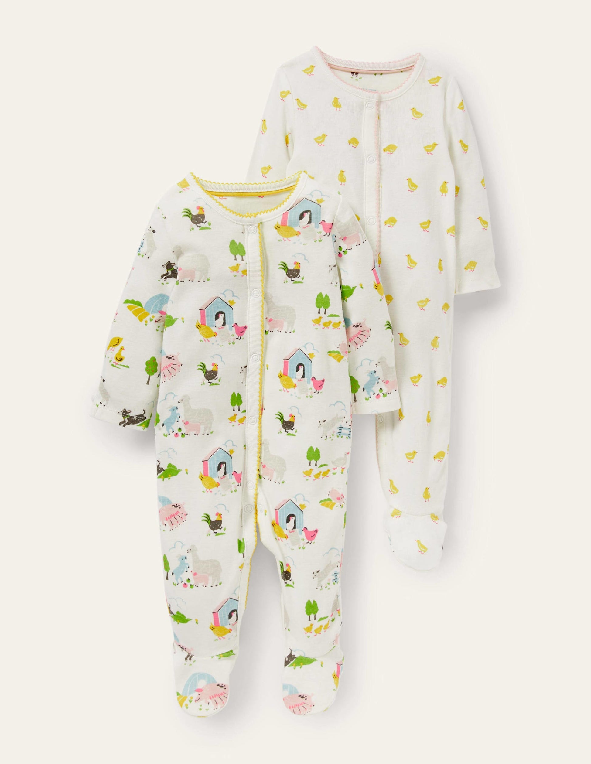 GOTS Organic 2 Pack Sleepsuit-Ivory Farmyard Friends-1