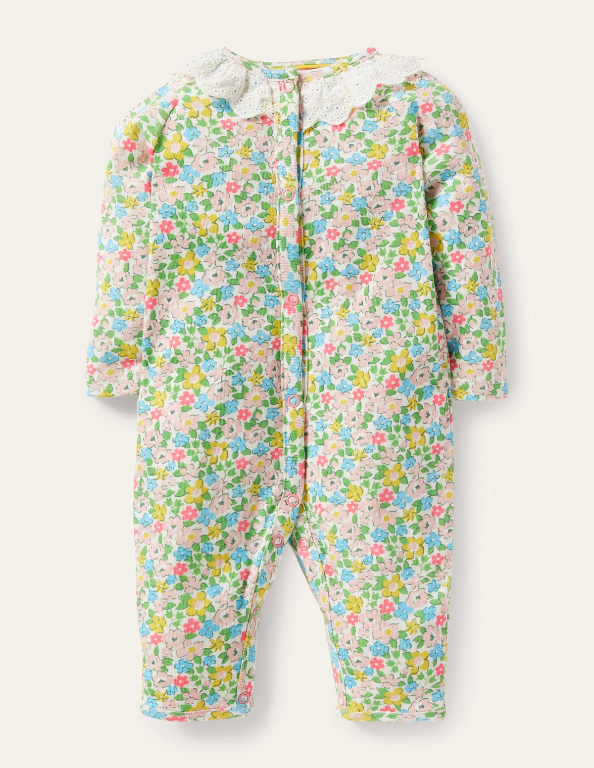 GOTS Organic Ruffle Romper-Aqua Spring Floral-1