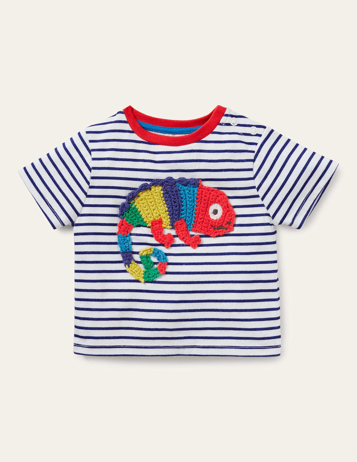 Striped Crochet T-shirt-Ivory/Starboard Chameleon - Image 1
