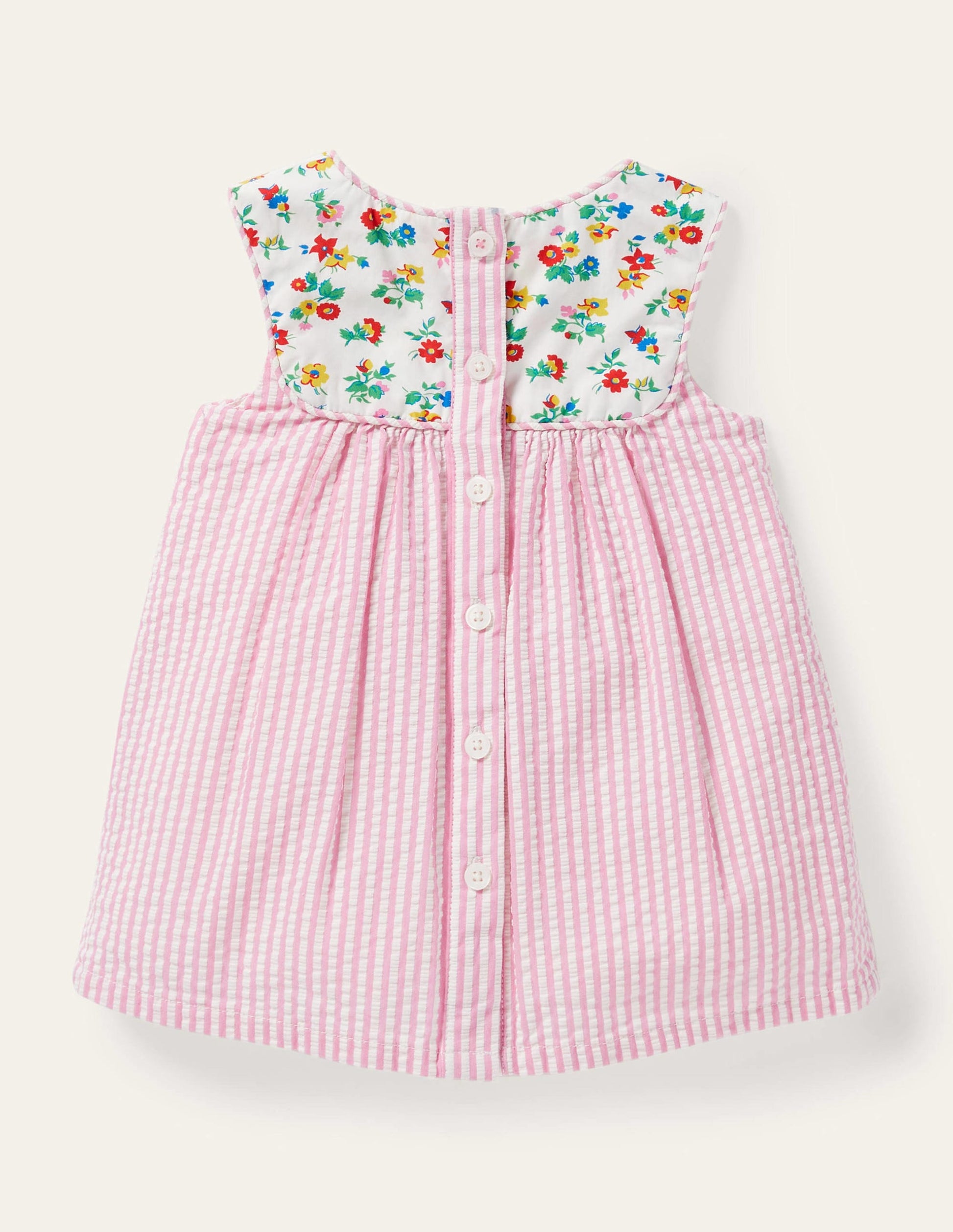 Ticking Woven Pinnie-Ivory/Petal Pink Ticking-2