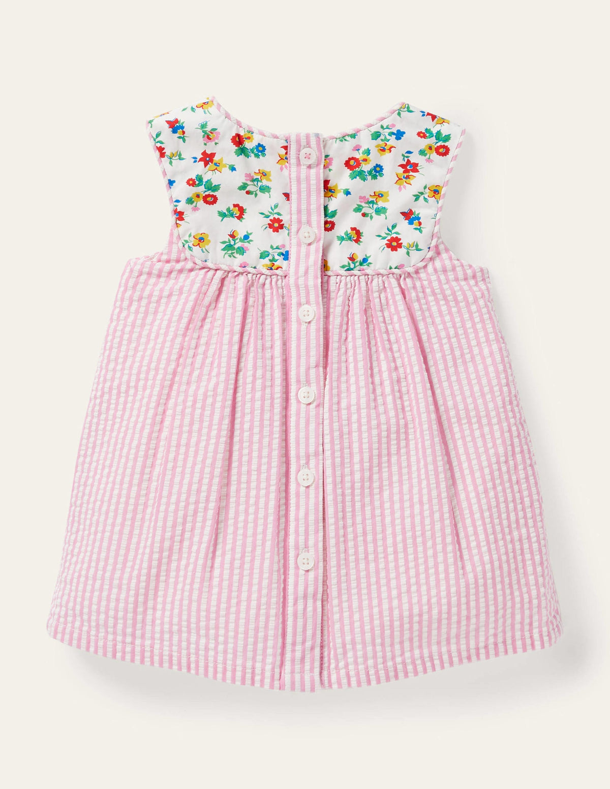 Ticking Woven Pinnie-Ivory/Petal Pink Ticking - Image 2