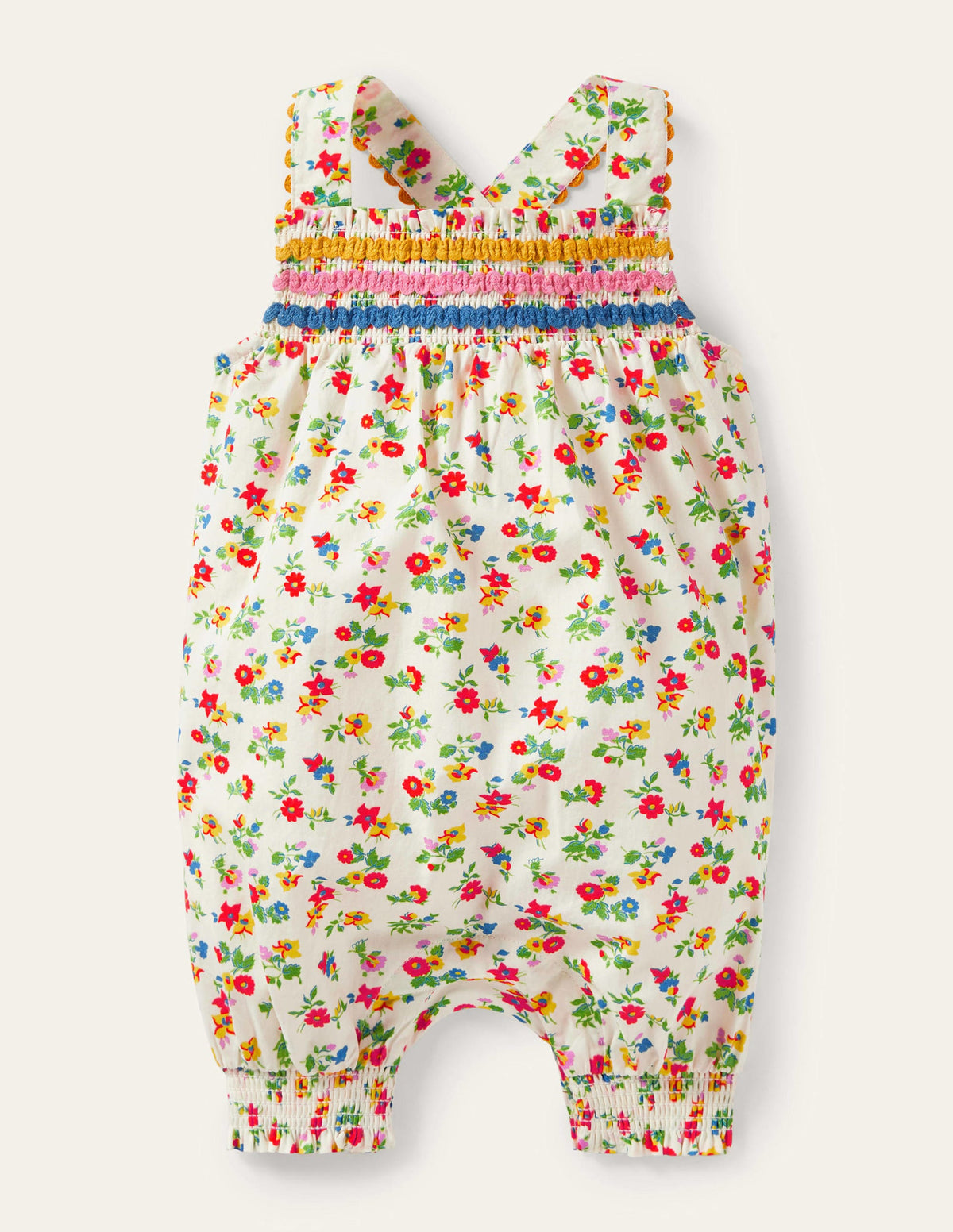 Smocked Woven Romper-Ivory Floral - Image 1