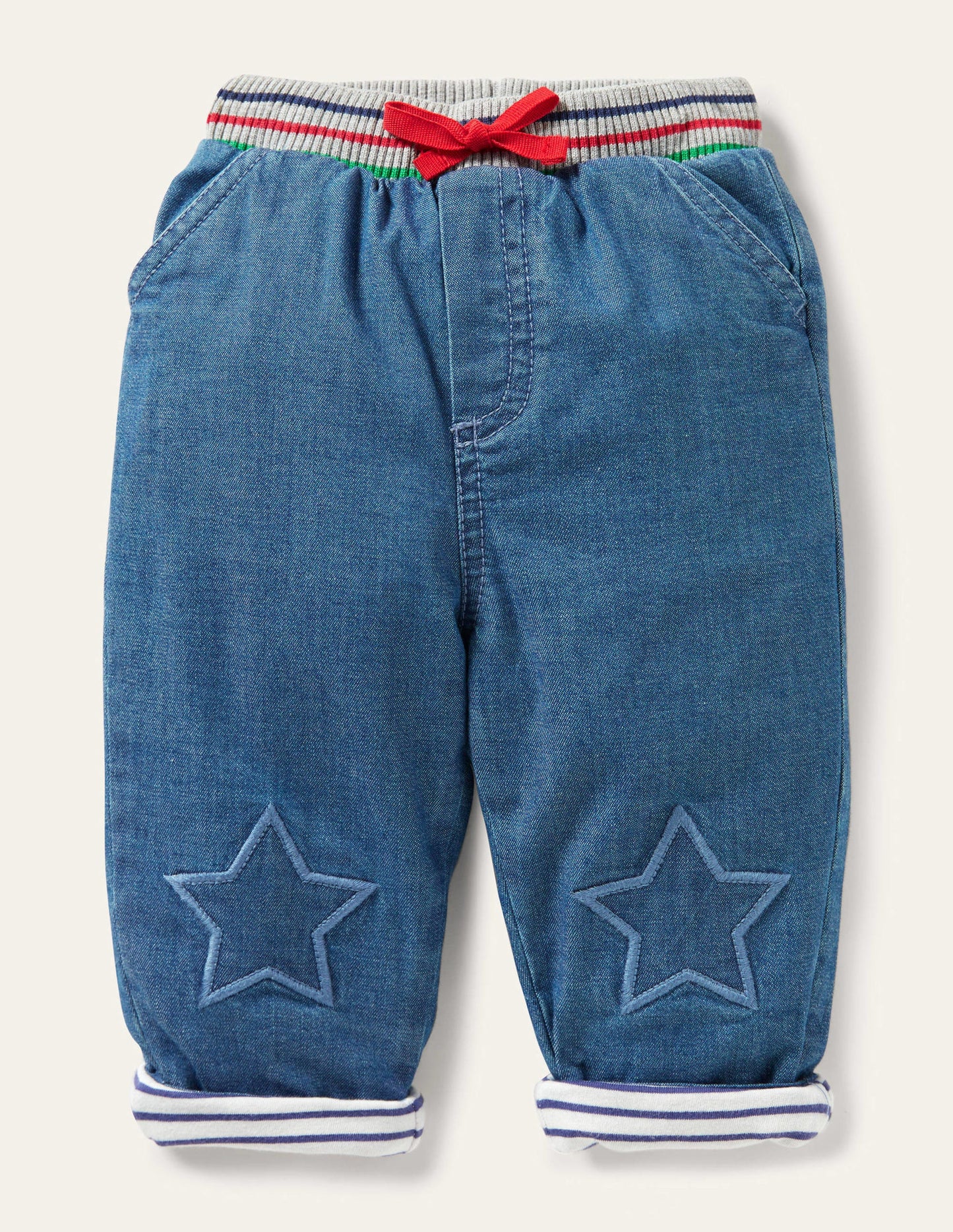 Rib Waist Trousers-Mid Chambray