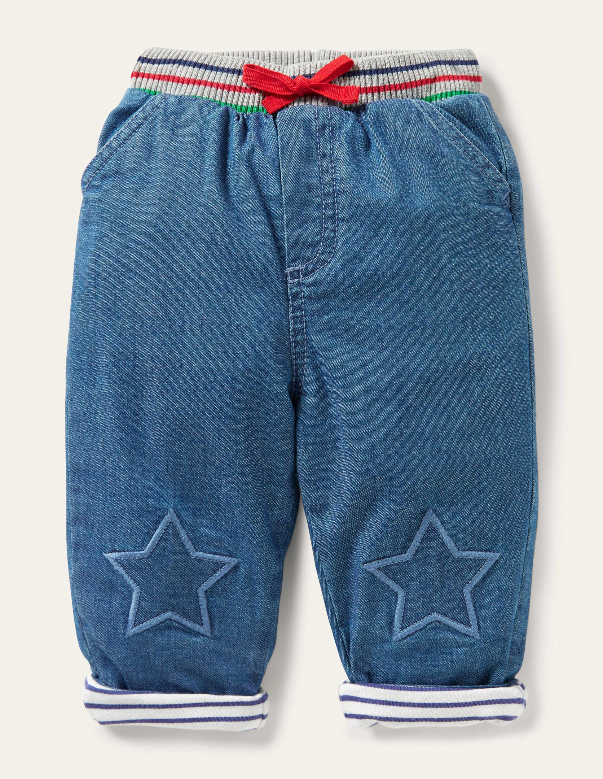 Rib Waist Trousers-Mid Chambray-1