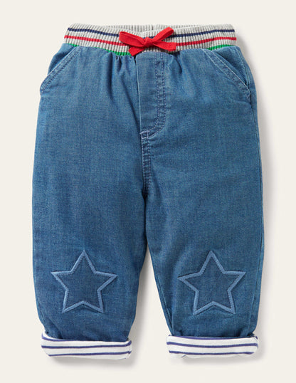 Rib Waist Trousers-Mid Chambray-1