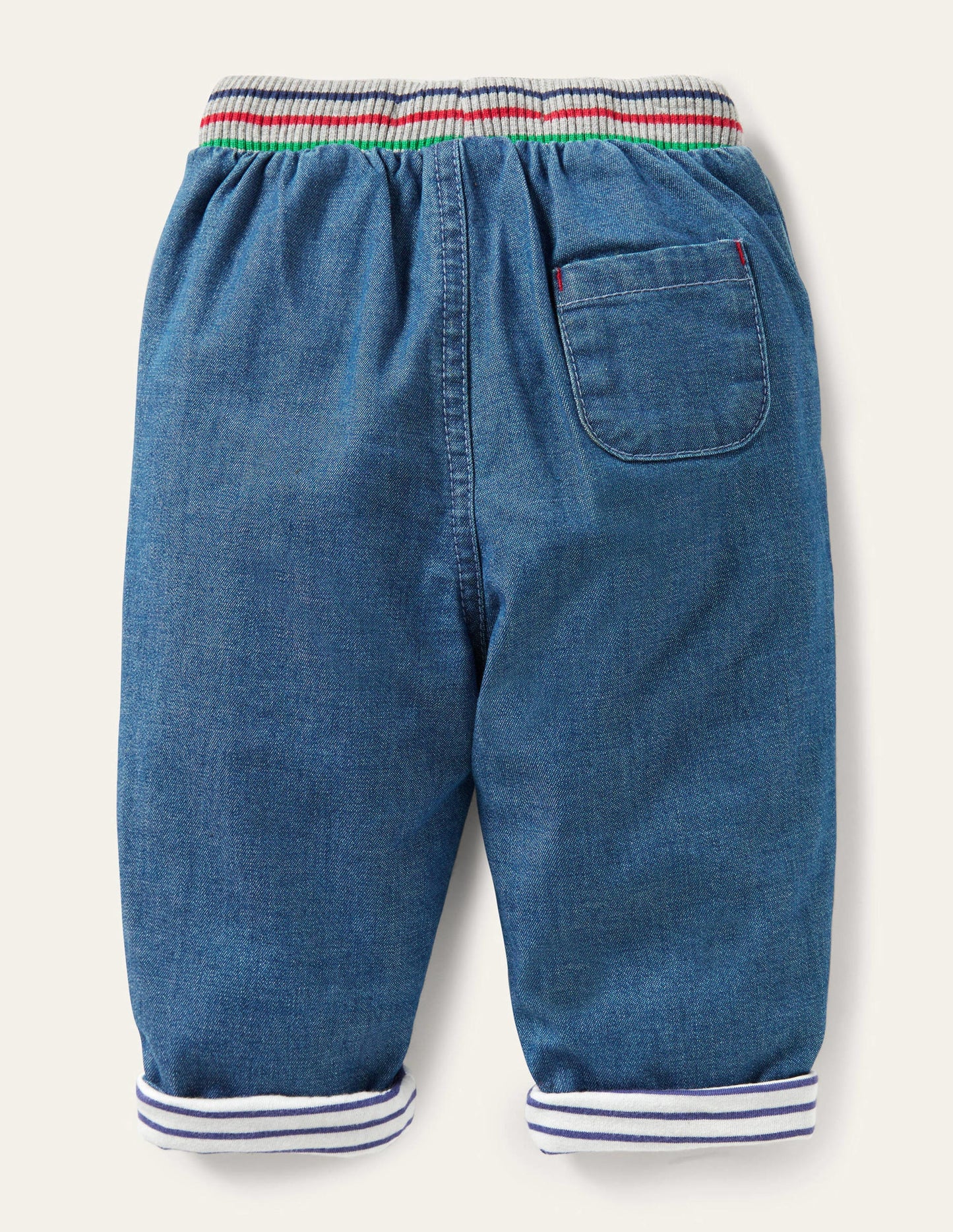 Rib Waist Trousers-Mid Chambray