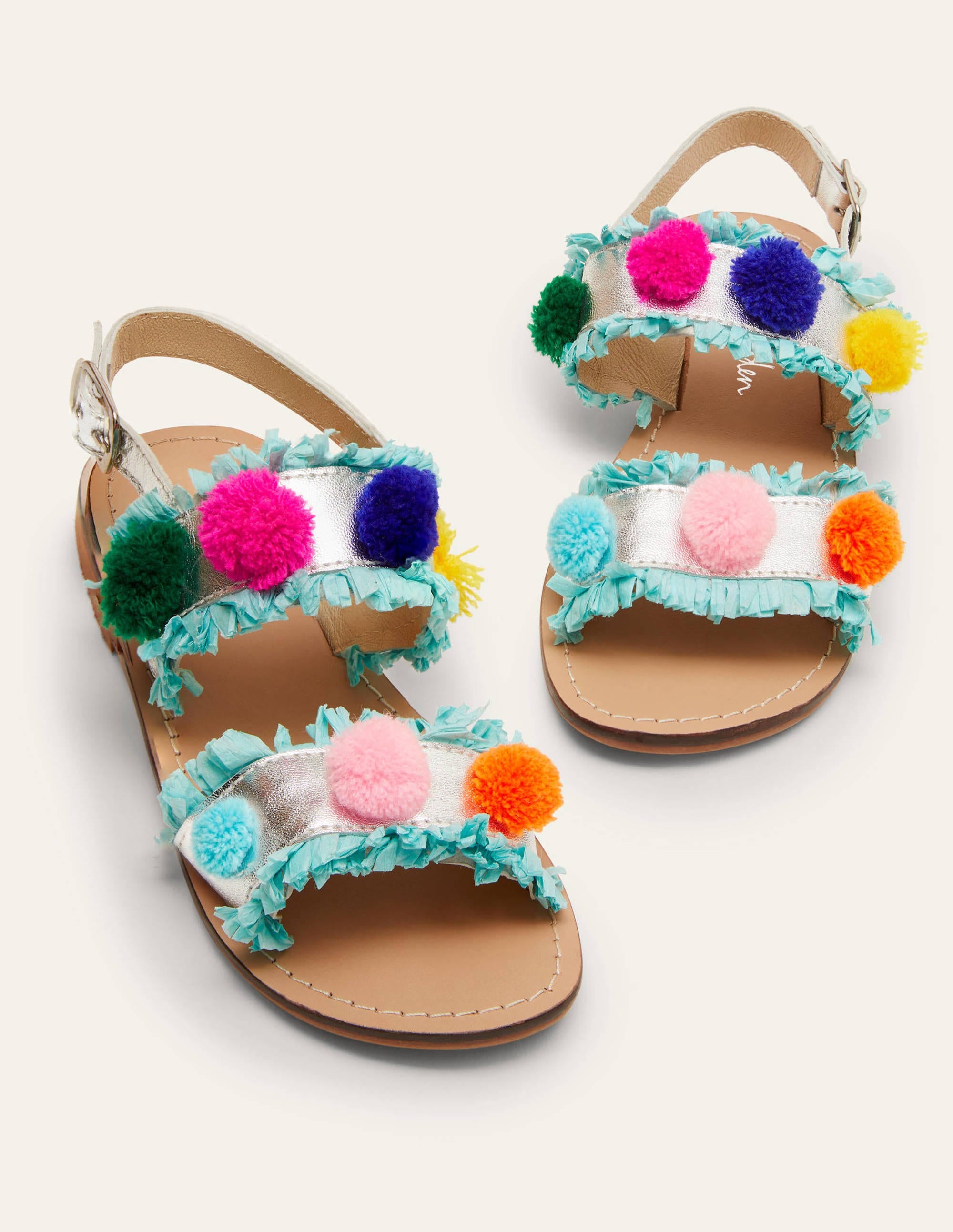 Pom Pom Sandals-Metallic Rainbow Poms - Image 1