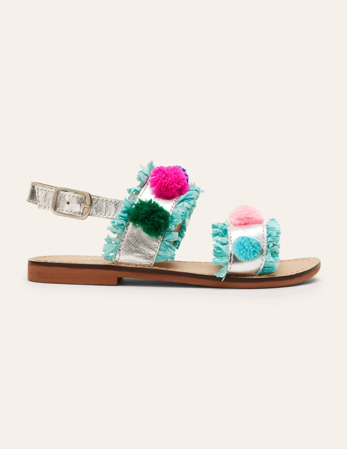 Pom Pom Sandals-Metallic Rainbow Poms-2