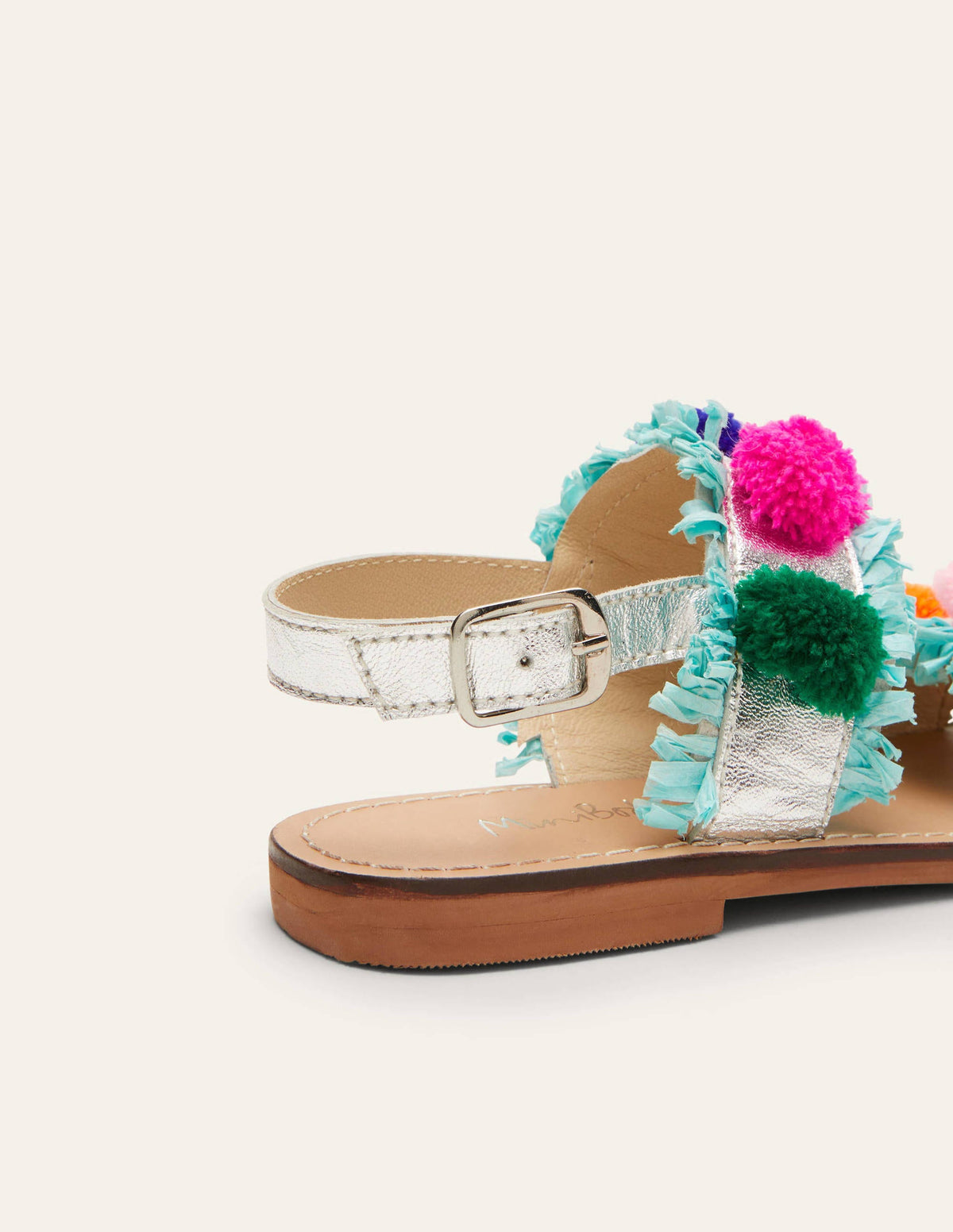 Pom Pom Sandals-Metallic Rainbow Poms - Image 3