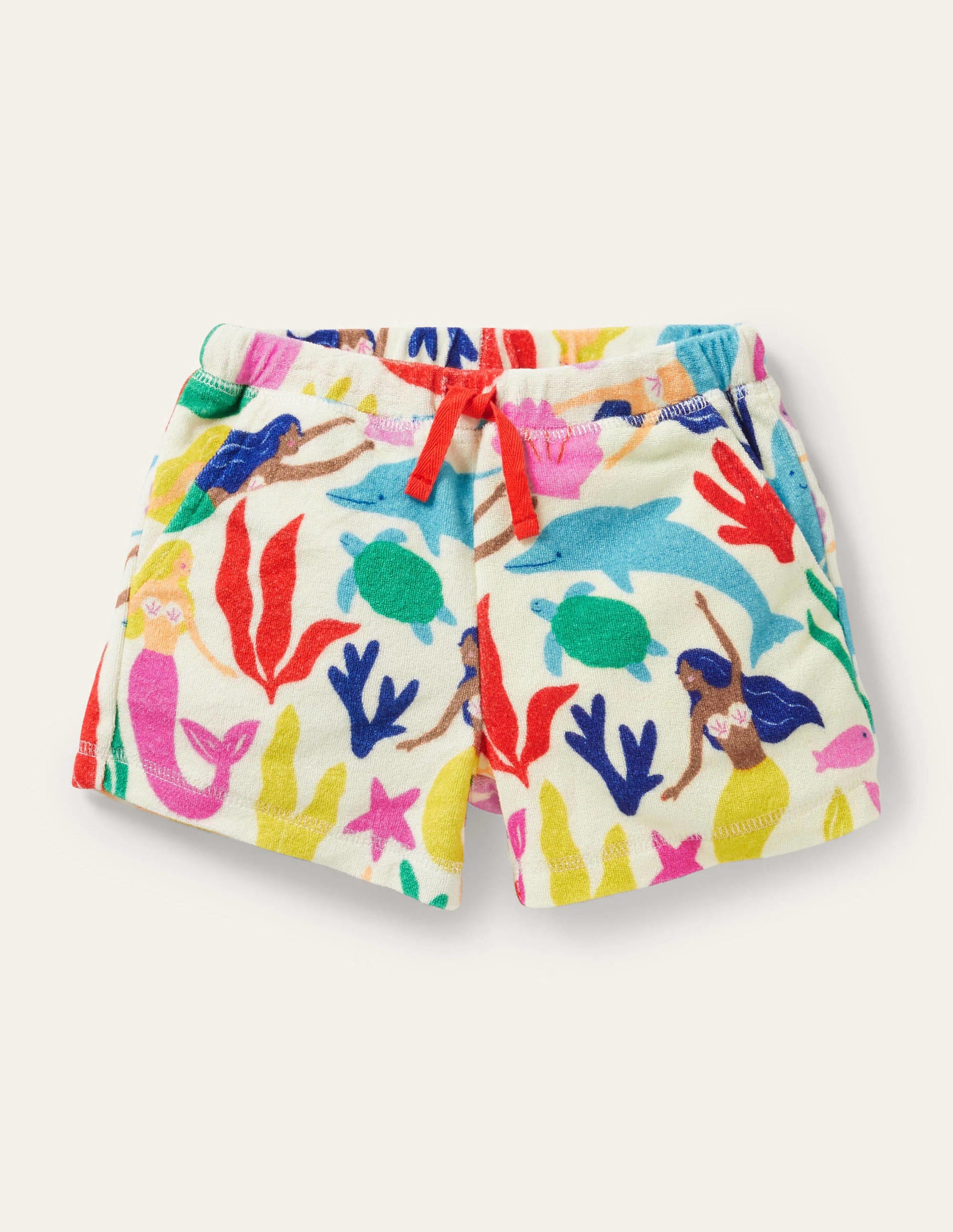 Towelling Shorts-Ivory Mermaid Collage-1